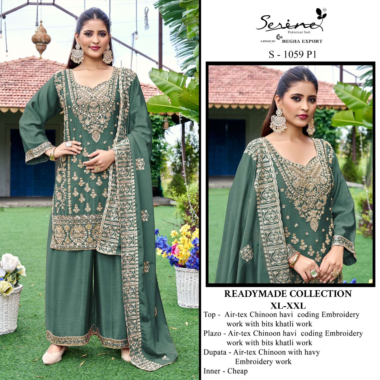 SERINE S 1059 CHINON HEAVY EMBROIDERY DESIGNER FESTIVE WEAR PAKISTANI SUIT