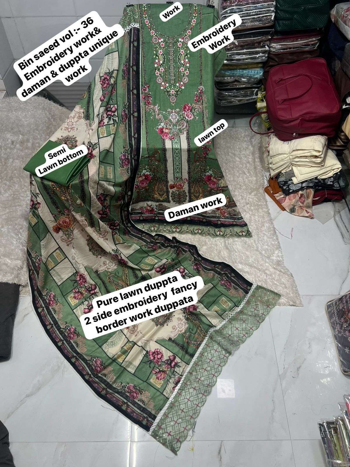 SF BIN SAEED VOL 36 LAWN COTTON FANCY WORK SALWAR KAMEEZ