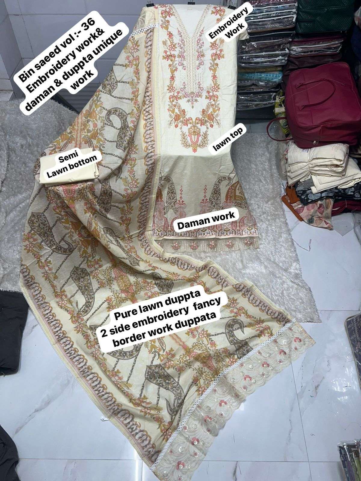 SF BIN SAEED VOL 36 LAWN COTTON FANCY WORK SALWAR KAMEEZ