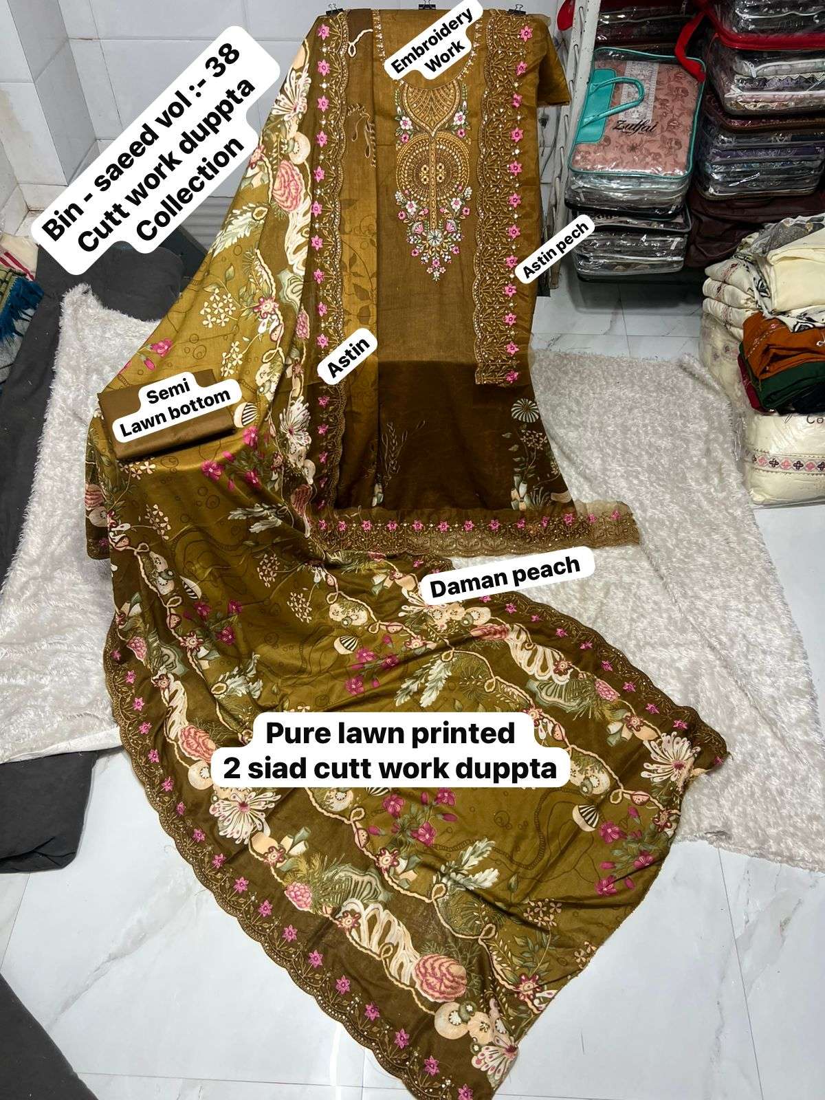 SF BIN SAEED VOL 38 LAWN COTTON FANCY WORK SALWAR KAMEEZ