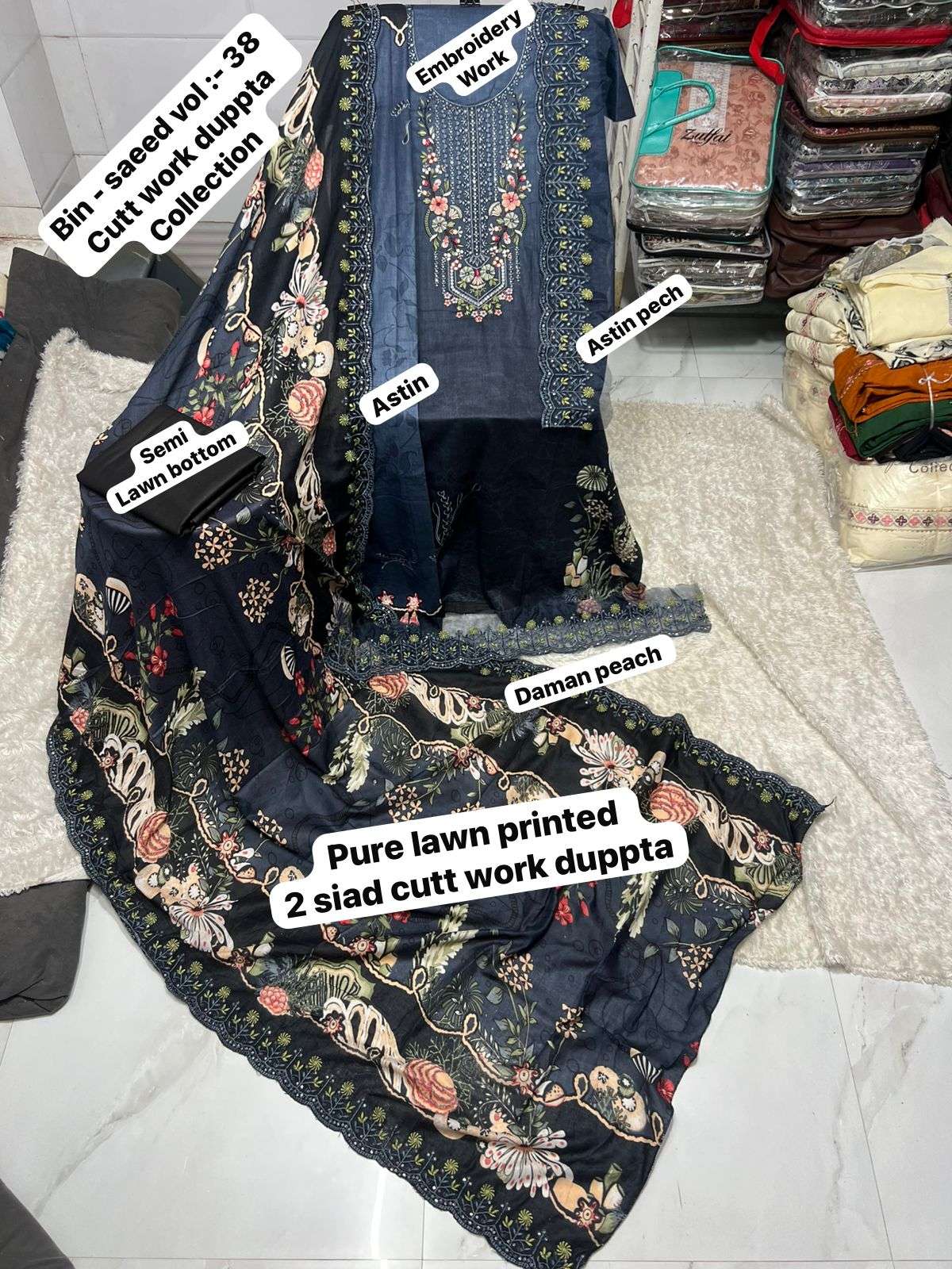 SF BIN SAEED VOL 38 LAWN COTTON FANCY WORK SALWAR KAMEEZ