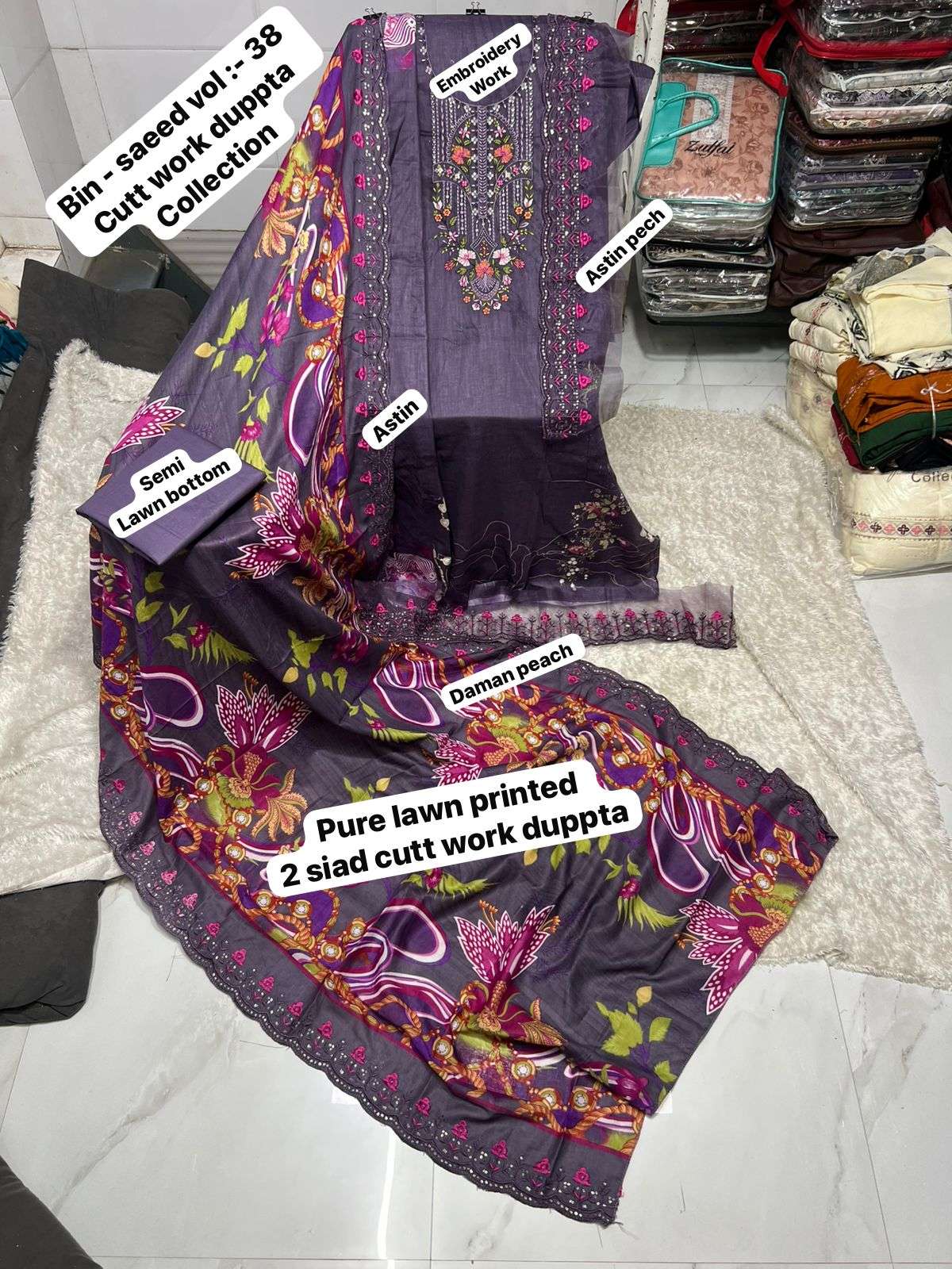 SF BIN SAEED VOL 38 LAWN COTTON FANCY WORK SALWAR KAMEEZ