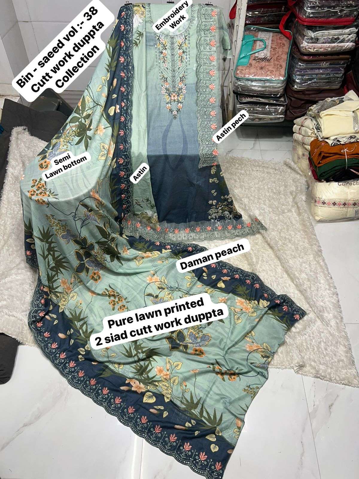 SF BIN SAEED VOL 38 LAWN COTTON FANCY WORK SALWAR KAMEEZ