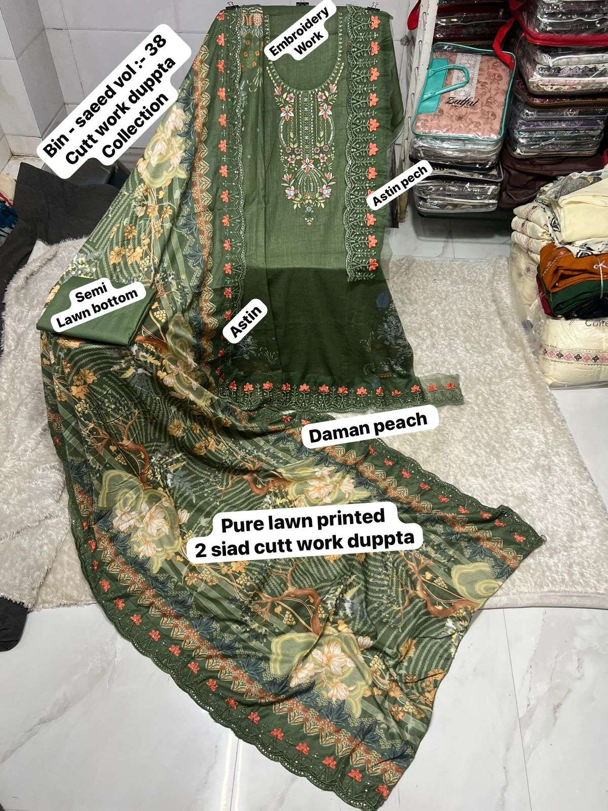 SF BIN SAEED VOL 38 LAWN COTTON FANCY WORK SALWAR KAMEEZ