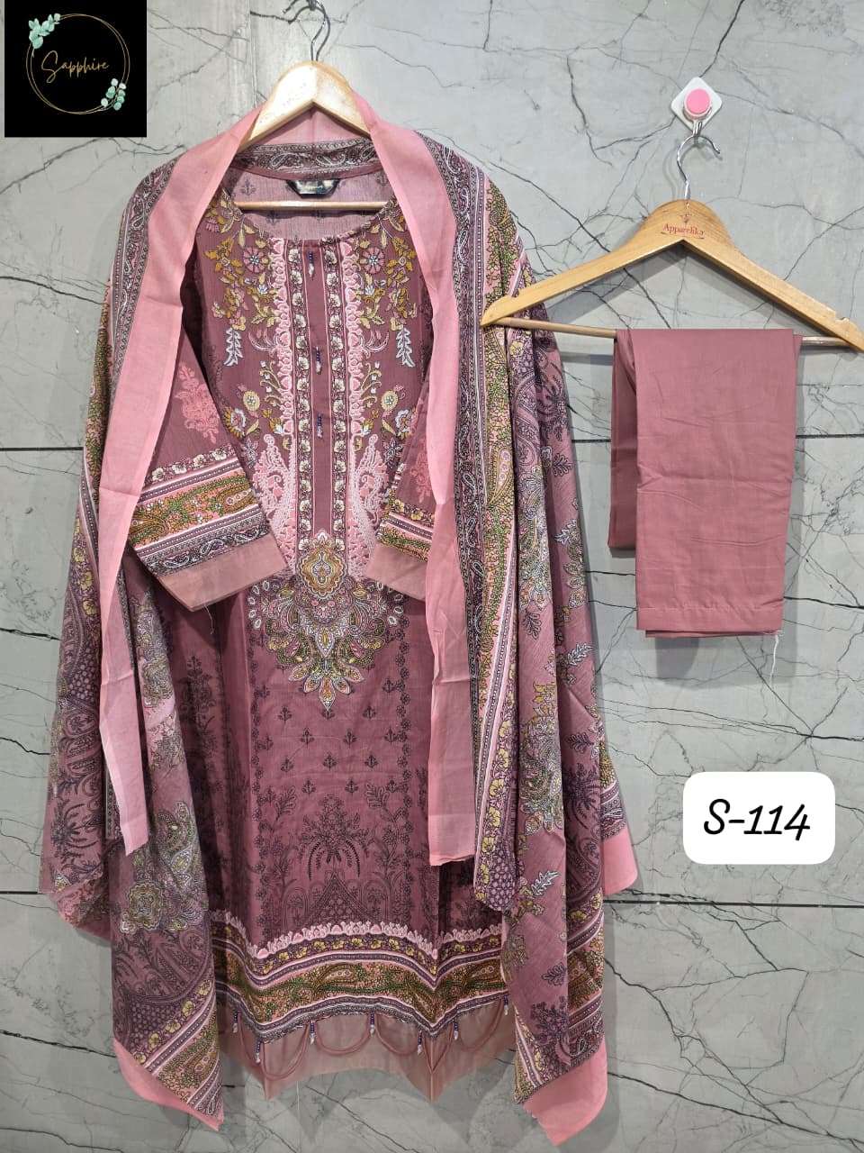 SF SAPPHIRE READYMADE COLLECTION S 114 LAWN COTTON FANCY WORK SALWAR KAMEEZ 