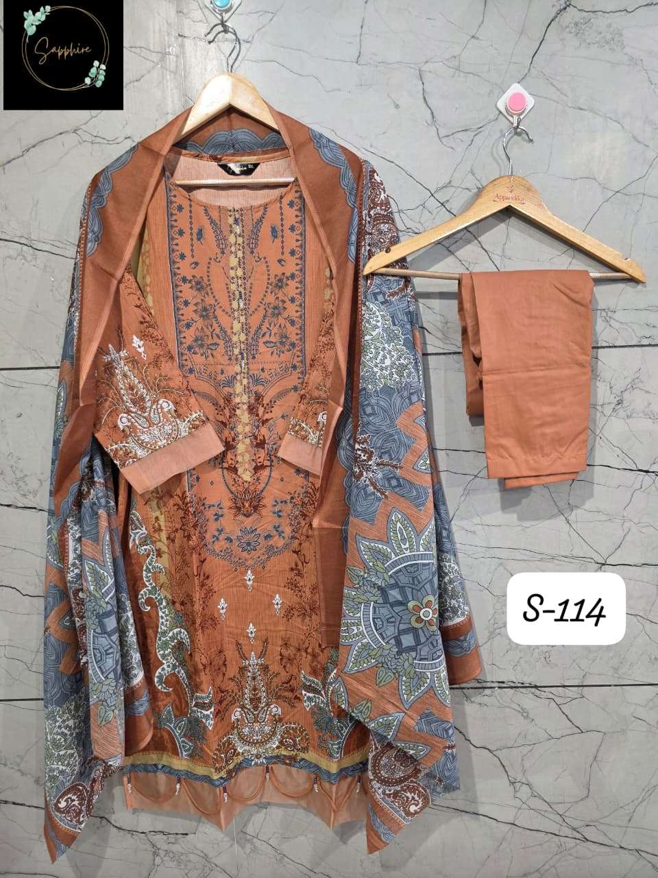 SF SAPPHIRE READYMADE COLLECTION S 114 LAWN COTTON FANCY WORK SALWAR KAMEEZ 