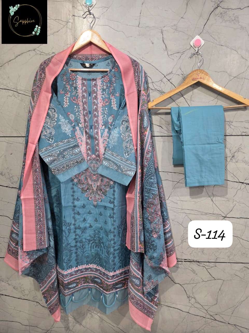 SF SAPPHIRE READYMADE COLLECTION S 114 LAWN COTTON FANCY WORK SALWAR KAMEEZ 