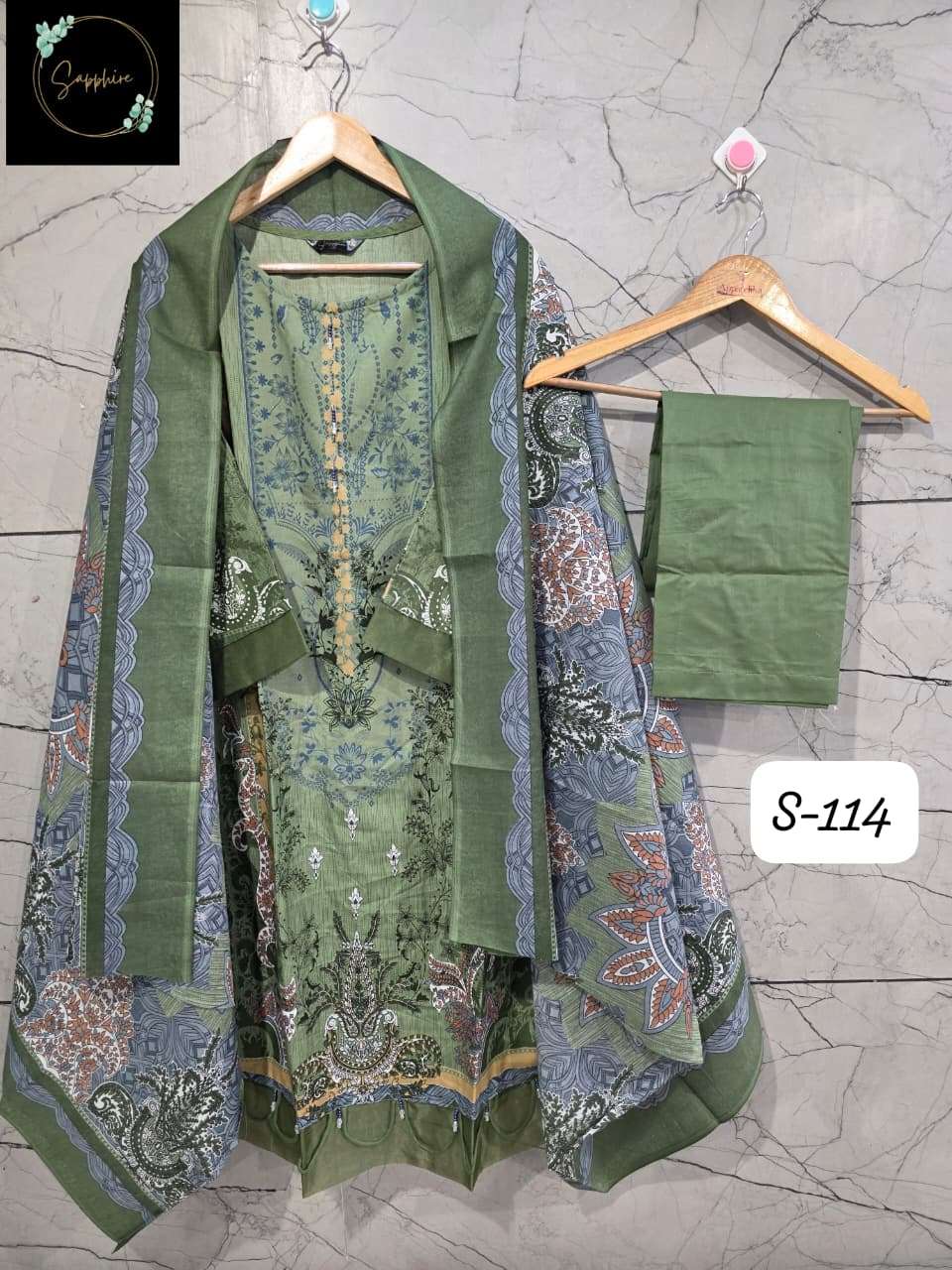 SF SAPPHIRE READYMADE COLLECTION S 114 LAWN COTTON FANCY WORK SALWAR KAMEEZ 