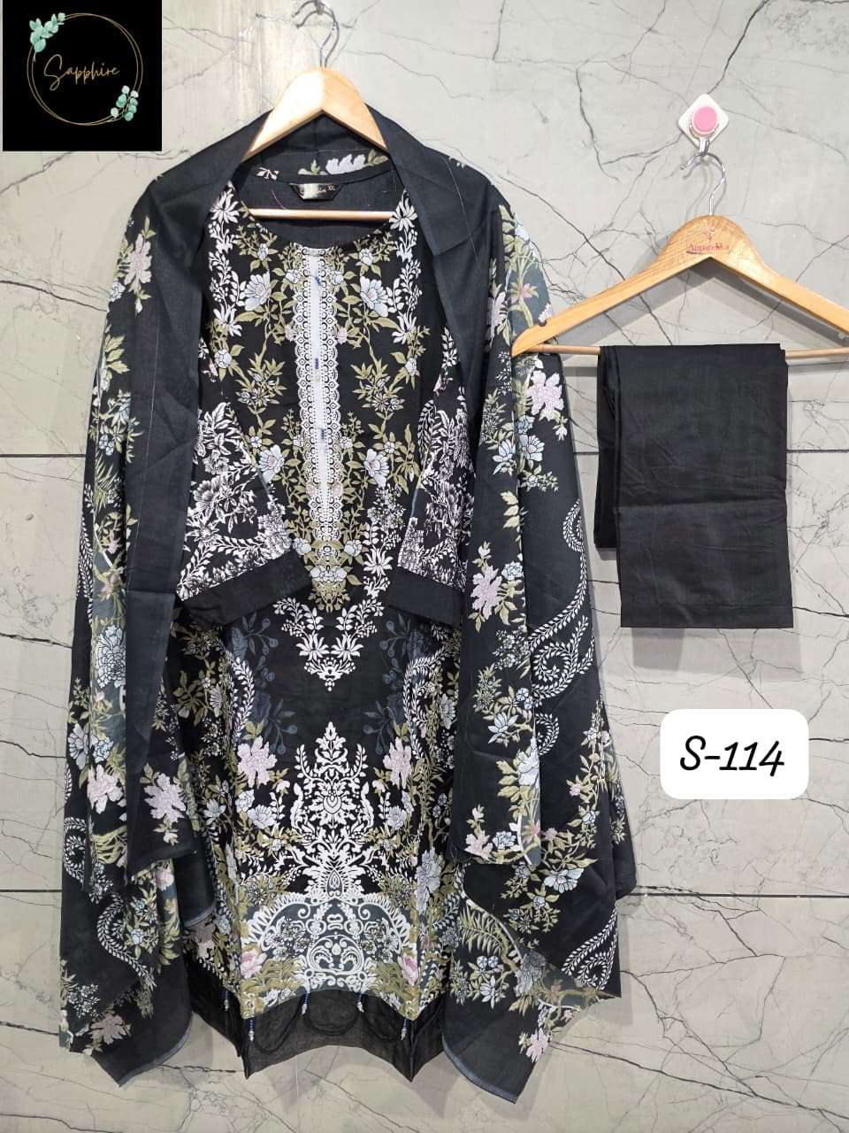 SF SAPPHIRE READYMADE COLLECTION S 114 LAWN COTTON FANCY WORK SALWAR KAMEEZ 