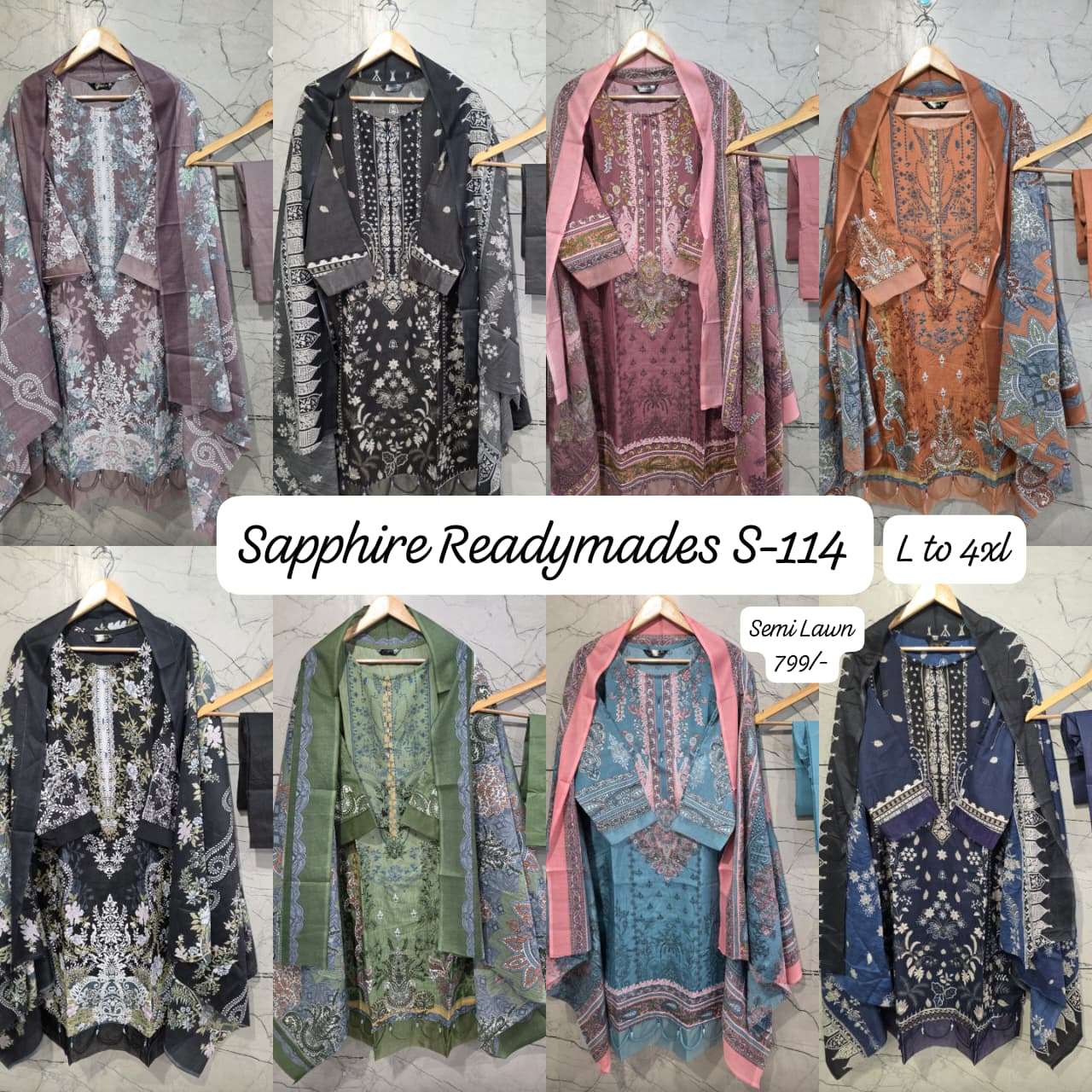 SF SAPPHIRE READYMADE COLLECTION S 114 LAWN COTTON FANCY WORK SALWAR KAMEEZ 