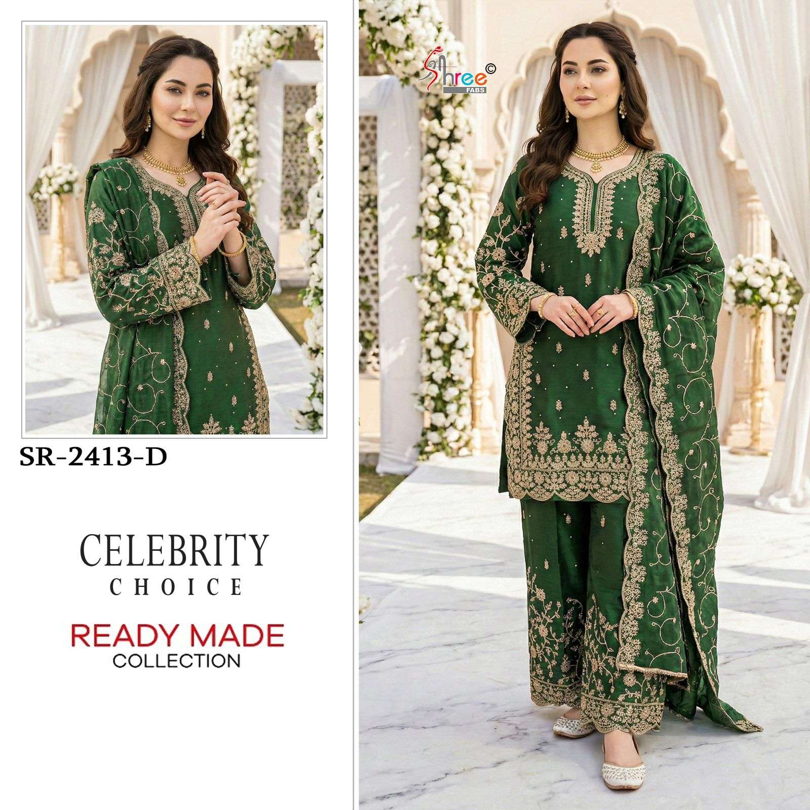 SHREE FABS CELEBRITY CHOICE SR 2413 SILK HEAVY EMBROIDERD DESIGNER WEDDING WEAR PAKISTANI SUIT