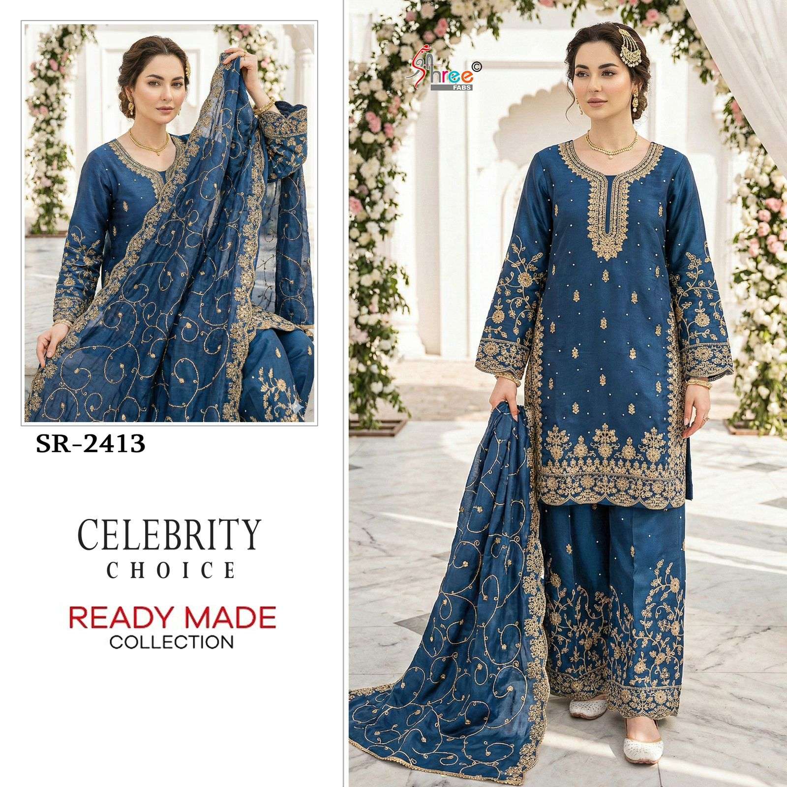SHREE FABS CELEBRITY CHOICE SR 2413 SILK HEAVY EMBROIDERD DESIGNER WEDDING WEAR PAKISTANI SUIT