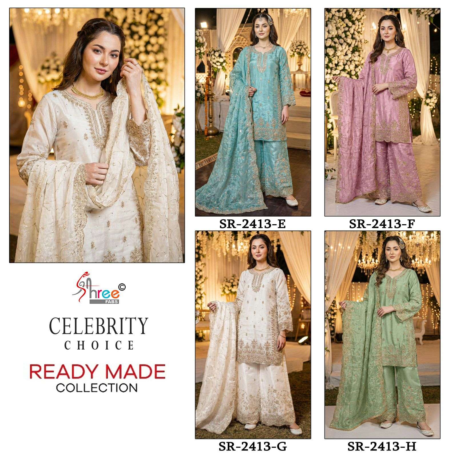 SHREE FABS CELEBRITY CHOICE SR 2413 SILK HEAVY EMBROIDERD DESIGNER WEDDING WEAR PAKISTANI SUIT