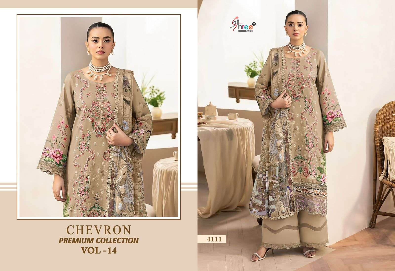 SHREE FABS CHEVRON PREMIUM COLLECTION VOL 14 COTTON EMBROIDERY WORK SALWAR KAMEEZ