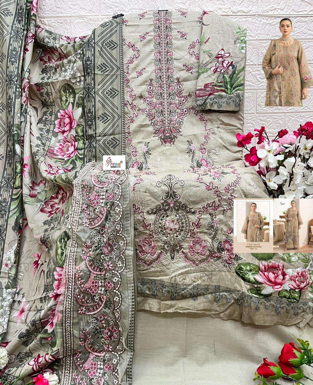 SHREE FABS CHEVRON PREMIUM COLLECTION VOL 14 COTTON EMBROIDERY WORK SALWAR KAMEEZ