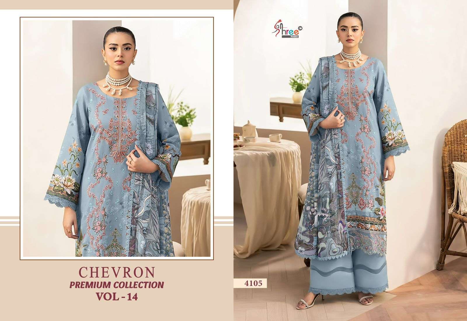 SHREE FABS CHEVRON PREMIUM COLLECTION VOL 14 COTTON EMBROIDERY WORK SALWAR KAMEEZ