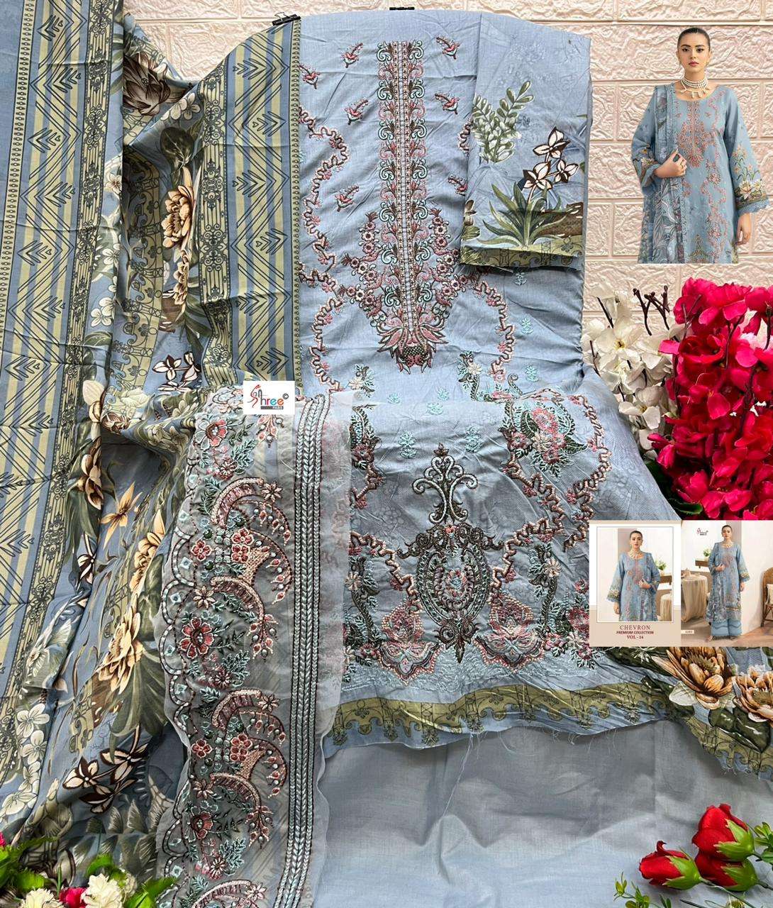 SHREE FABS CHEVRON PREMIUM COLLECTION VOL 14 COTTON EMBROIDERY WORK SALWAR KAMEEZ
