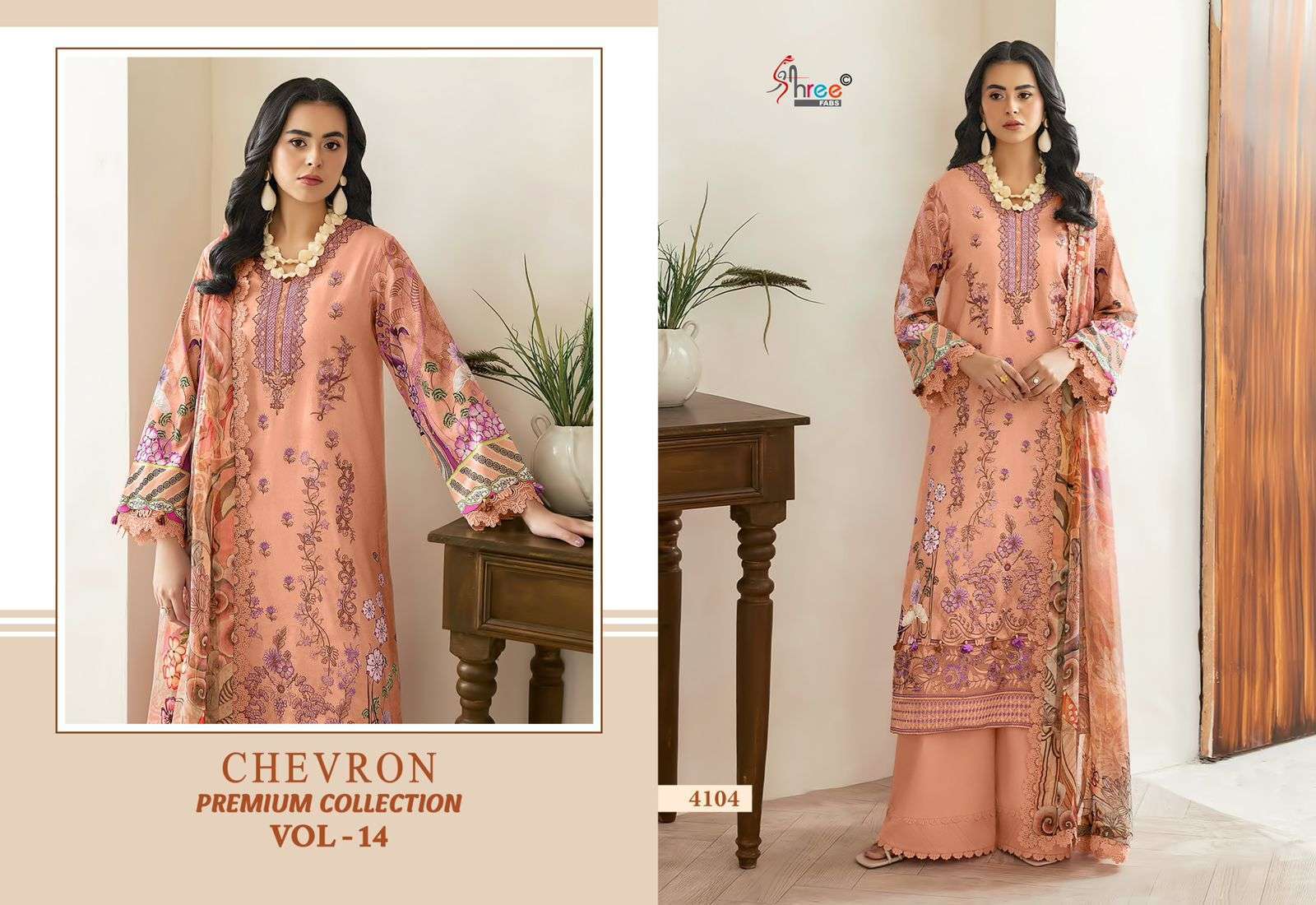 SHREE FABS CHEVRON PREMIUM COLLECTION VOL 14 COTTON EMBROIDERY WORK SALWAR KAMEEZ