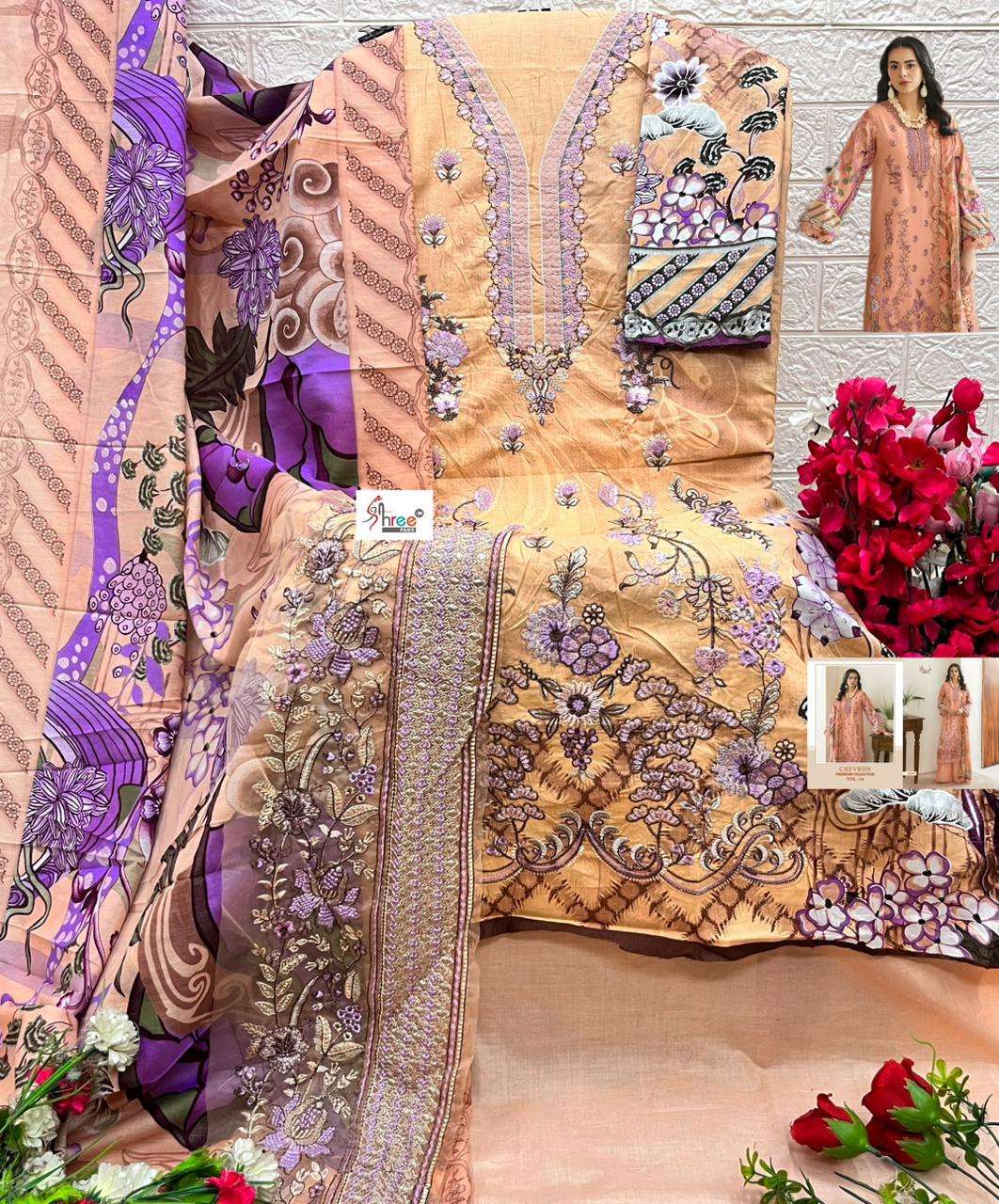 SHREE FABS CHEVRON PREMIUM COLLECTION VOL 14 COTTON EMBROIDERY WORK SALWAR KAMEEZ