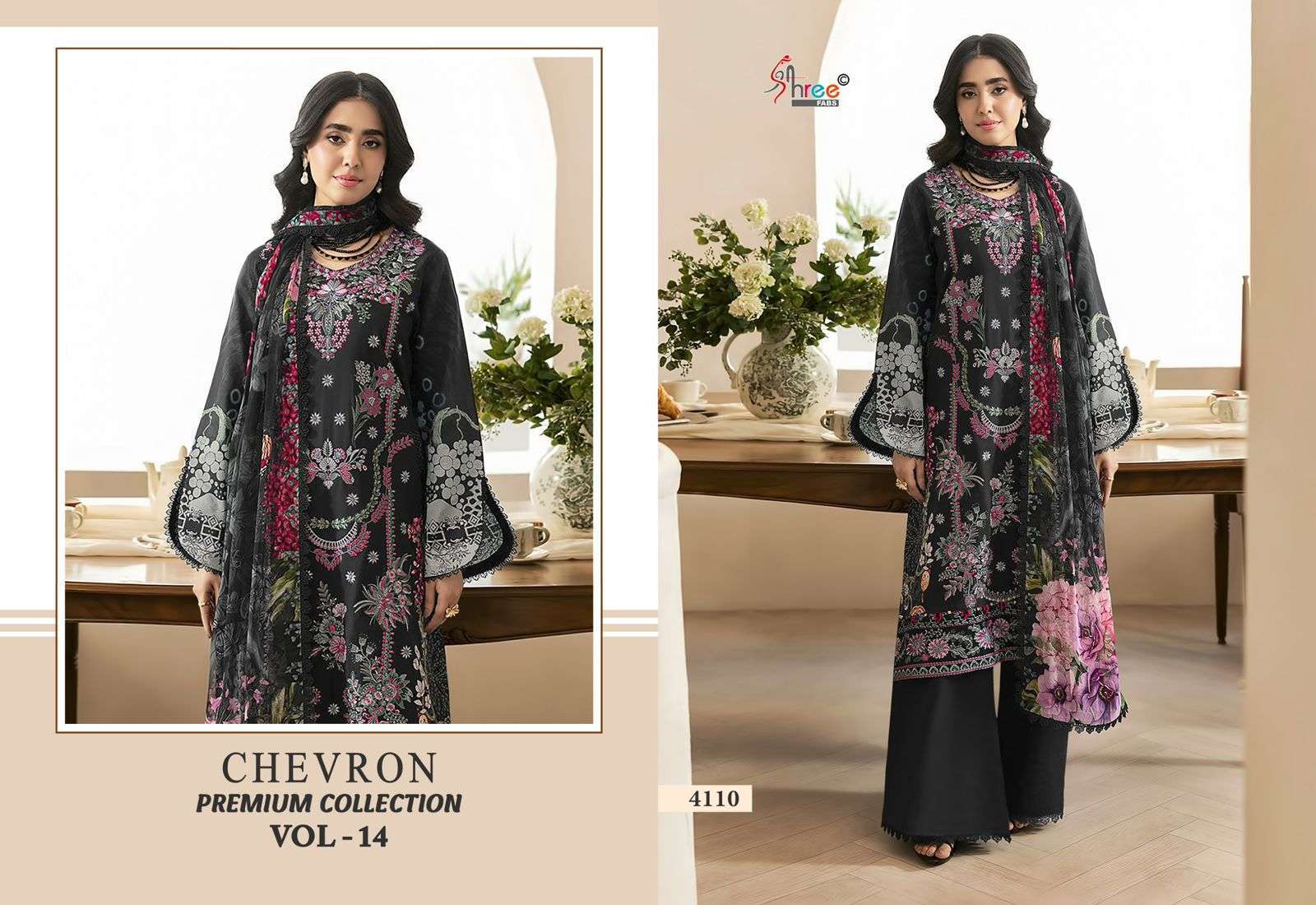 SHREE FABS CHEVRON PREMIUM COLLECTION VOL 14 COTTON EMBROIDERY WORK SALWAR KAMEEZ