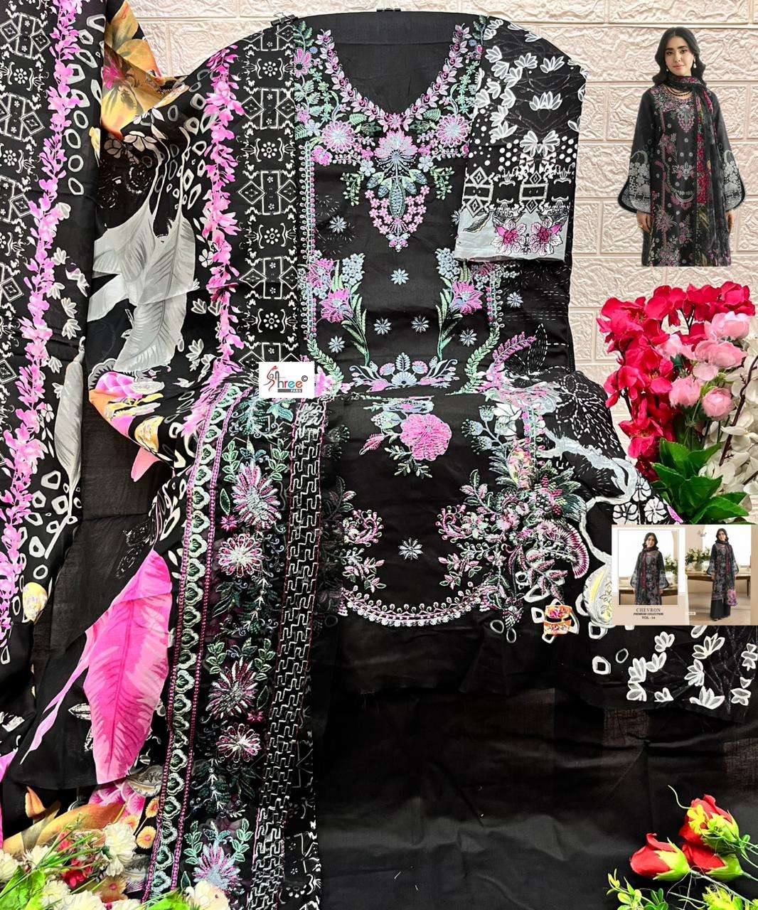 SHREE FABS CHEVRON PREMIUM COLLECTION VOL 14 COTTON EMBROIDERY WORK SALWAR KAMEEZ