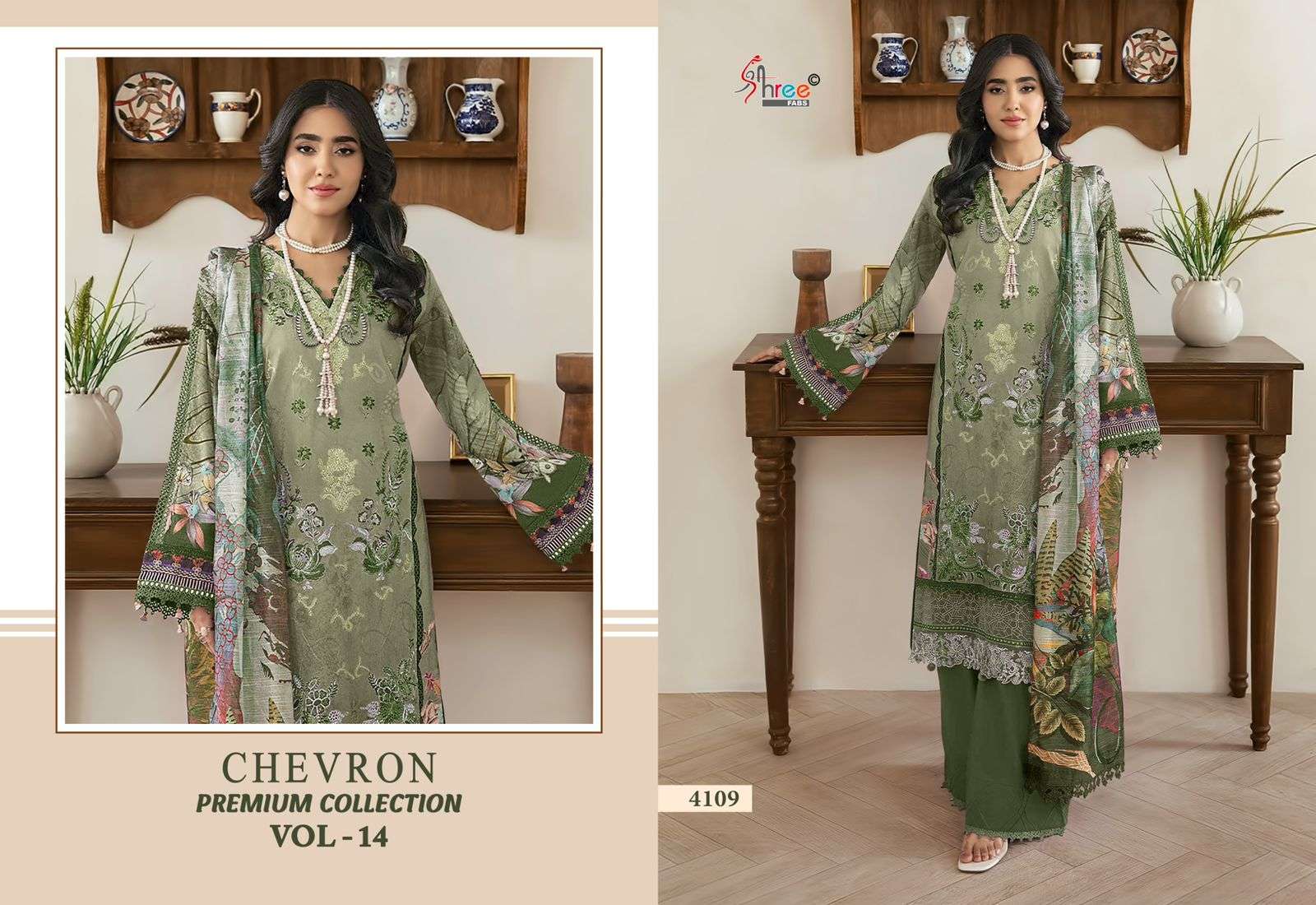 SHREE FABS CHEVRON PREMIUM COLLECTION VOL 14 COTTON EMBROIDERY WORK SALWAR KAMEEZ