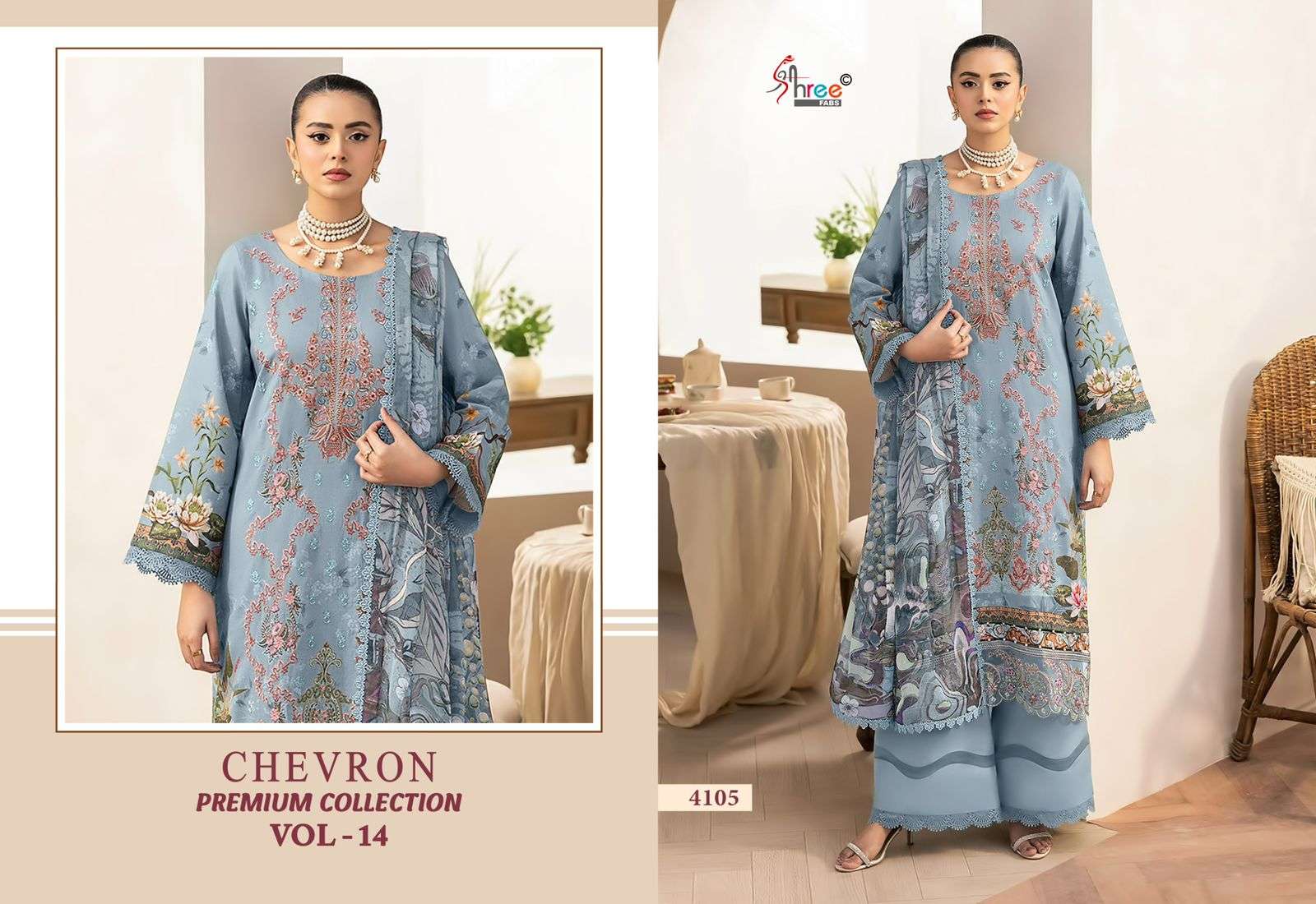 SHREE FABS CHEVRON PREMIUM COLLECTION VOL 14 COTTON EMBROIDERY WORK SALWAR KAMEEZ