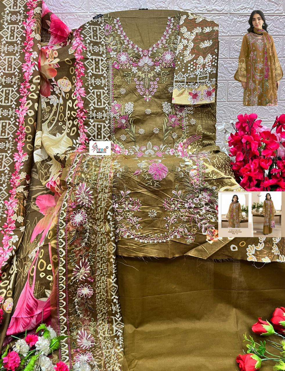 SHREE FABS CHEVRON PREMIUM COLLECTION VOL 14 COTTON EMBROIDERY WORK SALWAR KAMEEZ