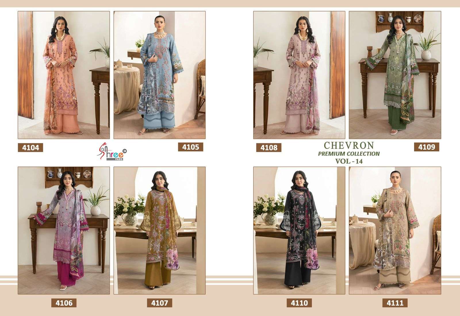 SHREE FABS CHEVRON PREMIUM COLLECTION VOL 14 COTTON EMBROIDERY WORK SALWAR KAMEEZ