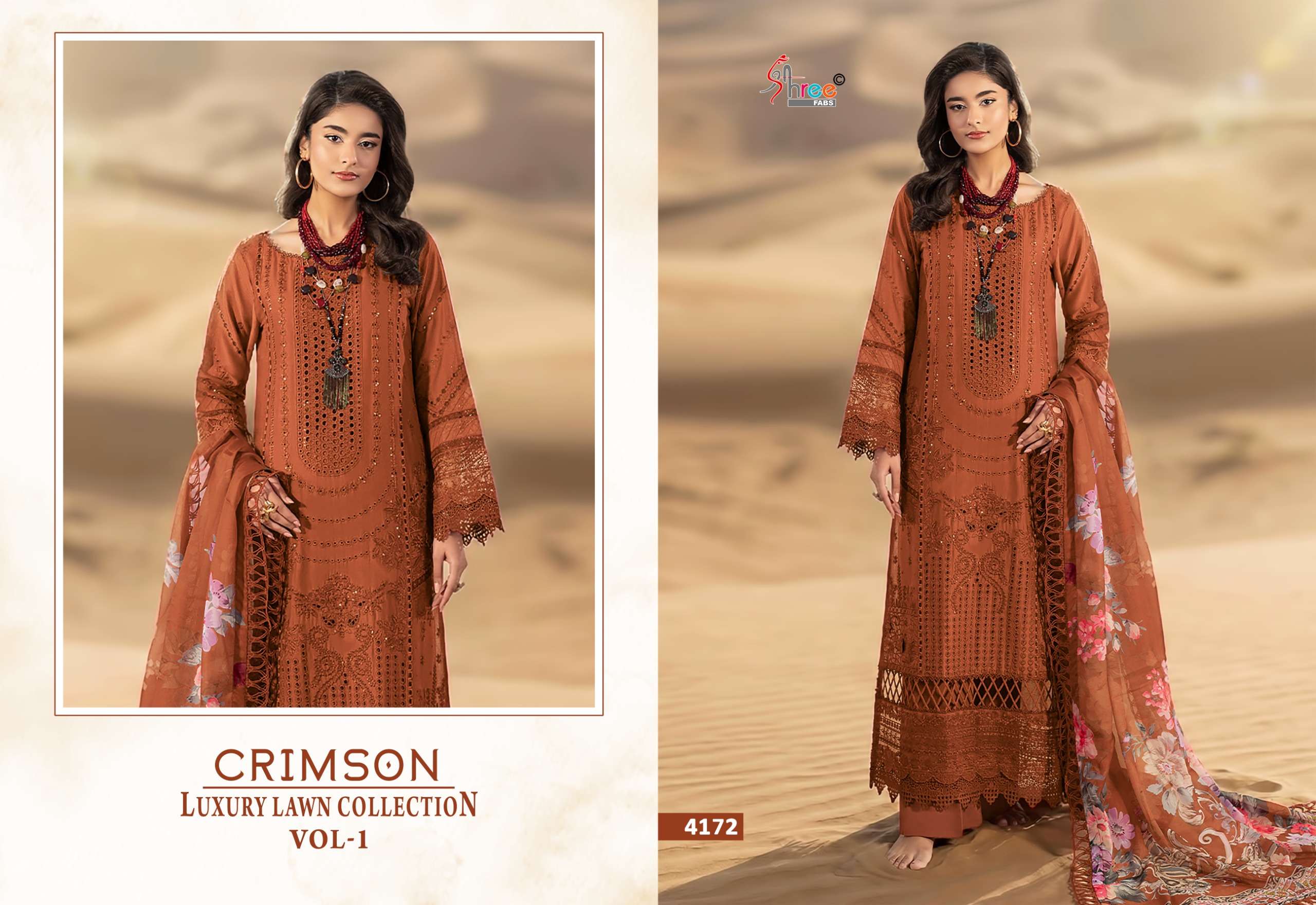 SHREE FABS CRIMSON LUXURY LAWN COLLECTION VOL 1 COTTON HEAVY EMBROIDERY DESIGNER SUIT