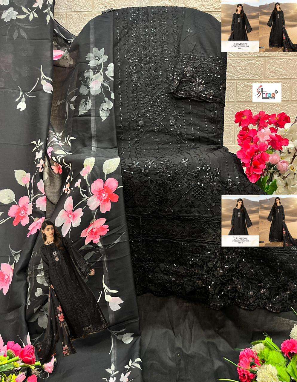 SHREE FABS CRIMSON LUXURY LAWN COLLECTION VOL 1 COTTON HEAVY EMBROIDERY DESIGNER SUIT