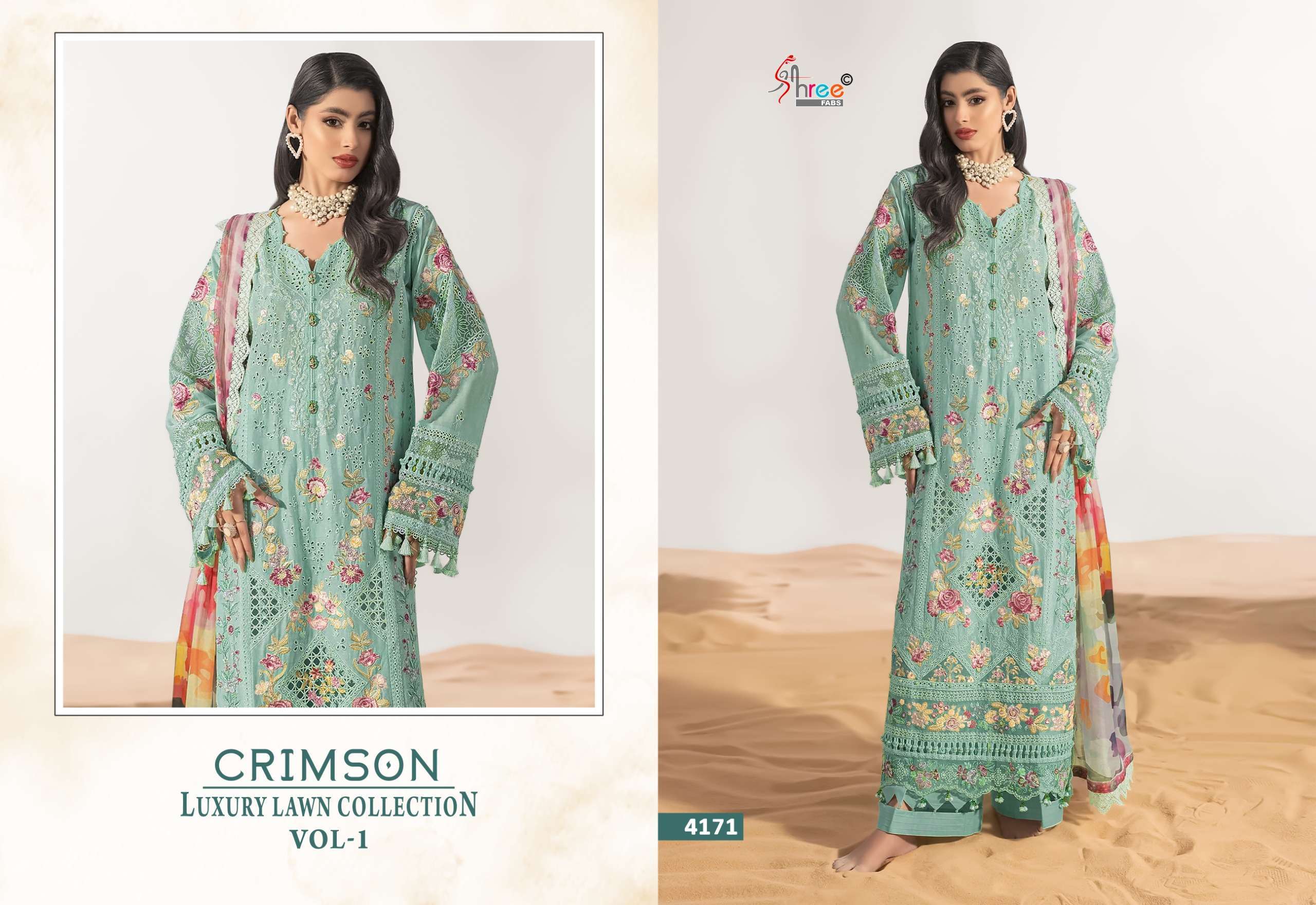 SHREE FABS CRIMSON LUXURY LAWN COLLECTION VOL 1 COTTON HEAVY EMBROIDERY DESIGNER SUIT