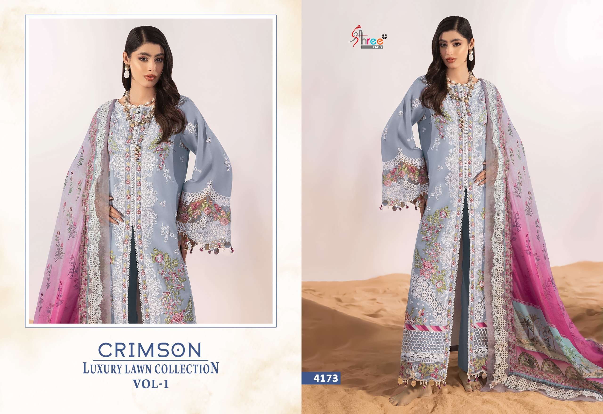 SHREE FABS CRIMSON LUXURY LAWN COLLECTION VOL 1 COTTON HEAVY EMBROIDERY DESIGNER SUIT