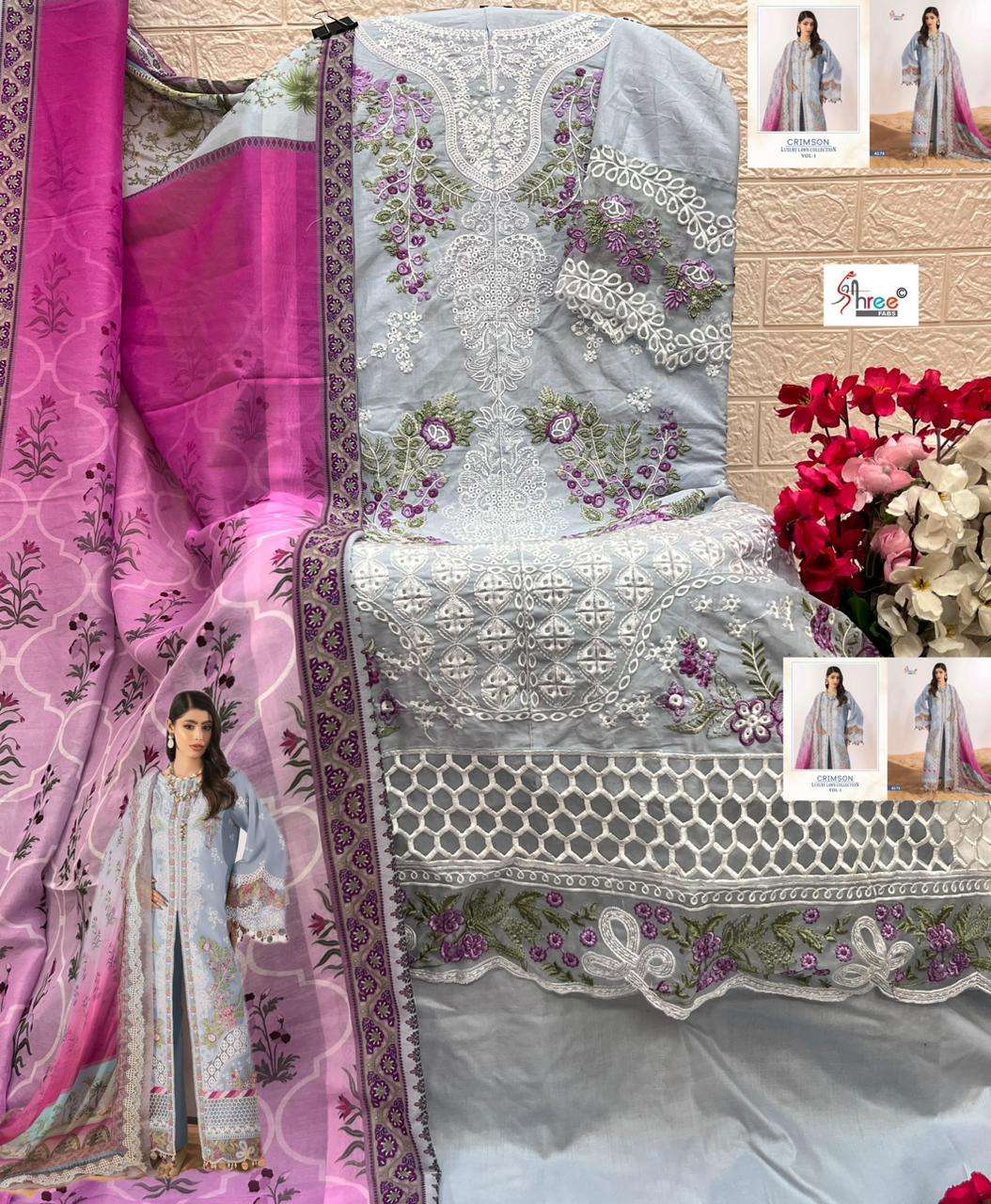 SHREE FABS CRIMSON LUXURY LAWN COLLECTION VOL 1 COTTON HEAVY EMBROIDERY DESIGNER SUIT