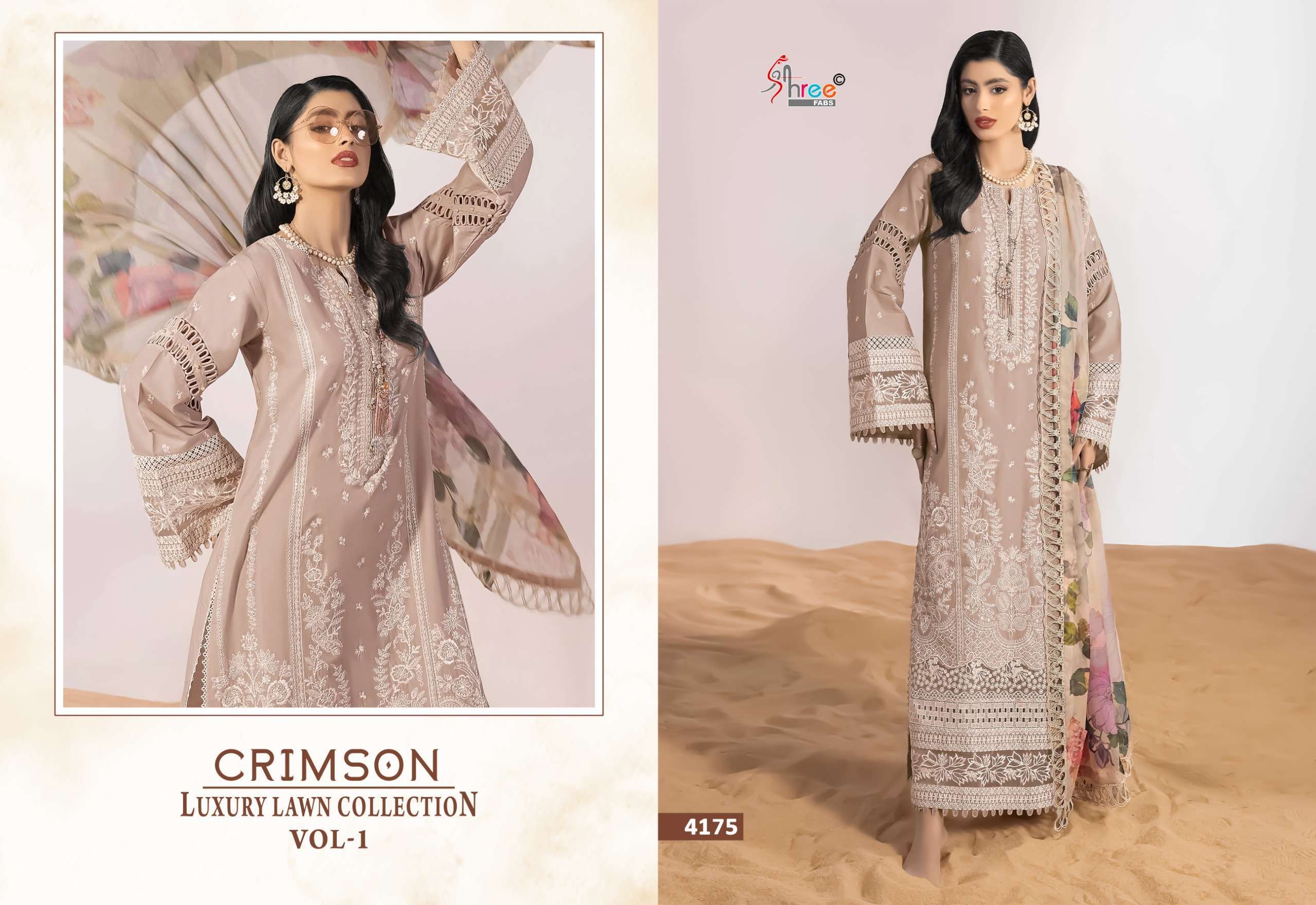 SHREE FABS CRIMSON LUXURY LAWN COLLECTION VOL 1 COTTON HEAVY EMBROIDERY DESIGNER SUIT