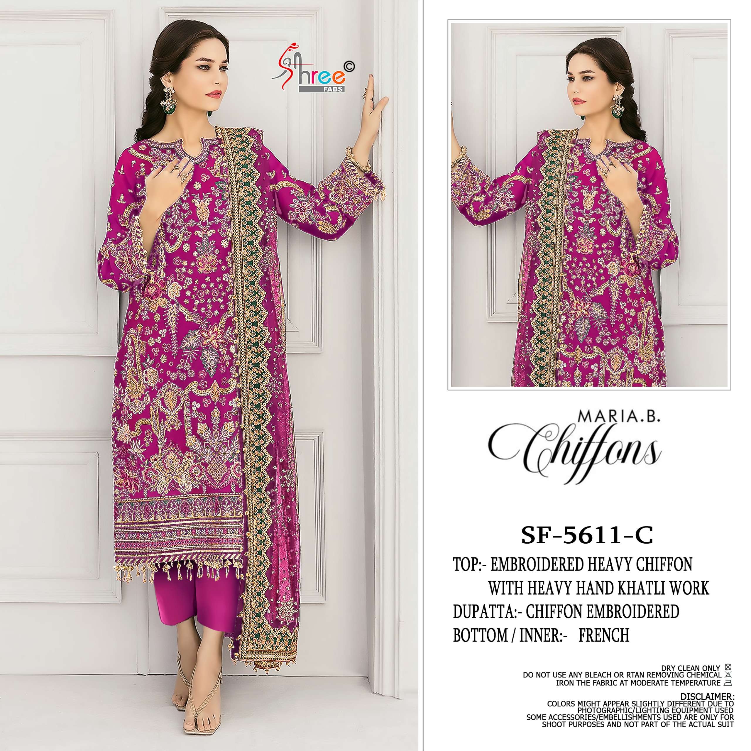 SHREE FABS D NO 5611 CHIFFON HEAVY EMBROIDERED DESIGNER PAKISTANI SUIT