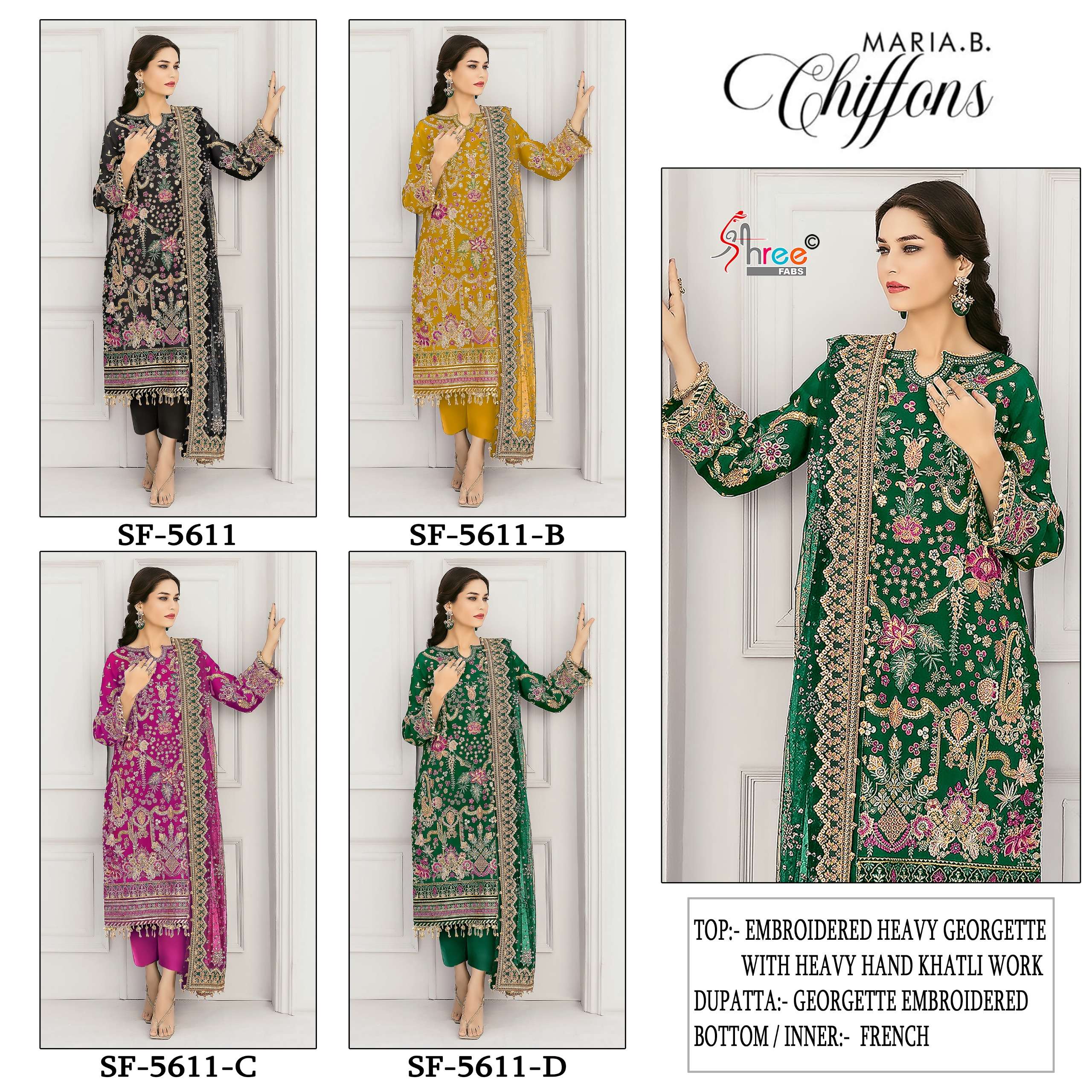 SHREE FABS D NO 5611 CHIFFON HEAVY EMBROIDERED DESIGNER PAKISTANI SUIT