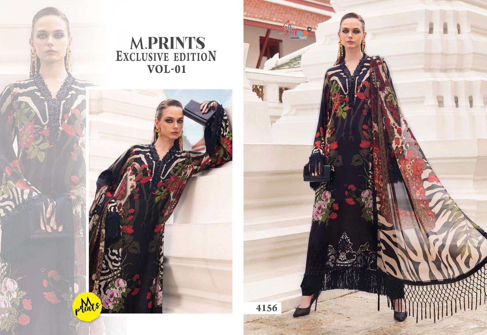 SHREE FABS M PRINTS EXCLUSIVE EDITION VOL 1 COTTON EMBROIDERY DESIGNER WORK SUIT