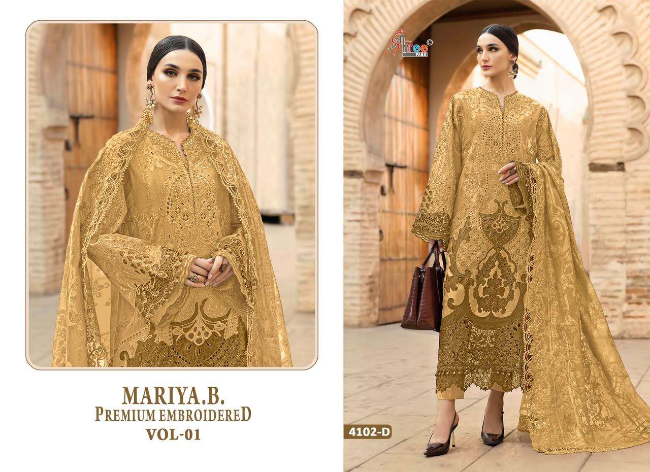 SHREE FABS MARIYA B PREMIUM EMBROIDERED VOL 1 HIT DESIGN 4102 COTTON HEAVY DESIGNER WORK SUIT