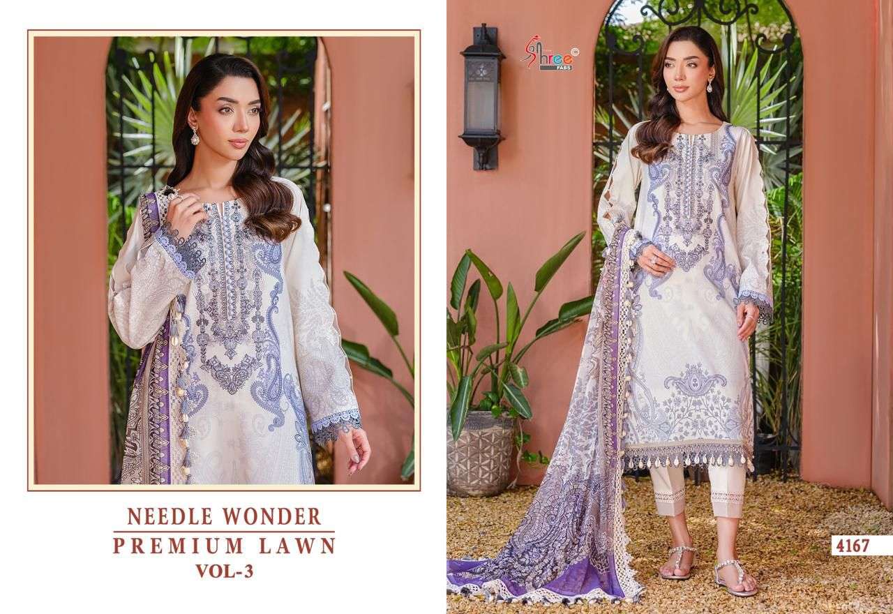 SHREE FABS NEEDLE WONDER LAWN COLLECTION VOL 3 COTTON EMBROIDERY WORK SALWAR KAMEEZ 