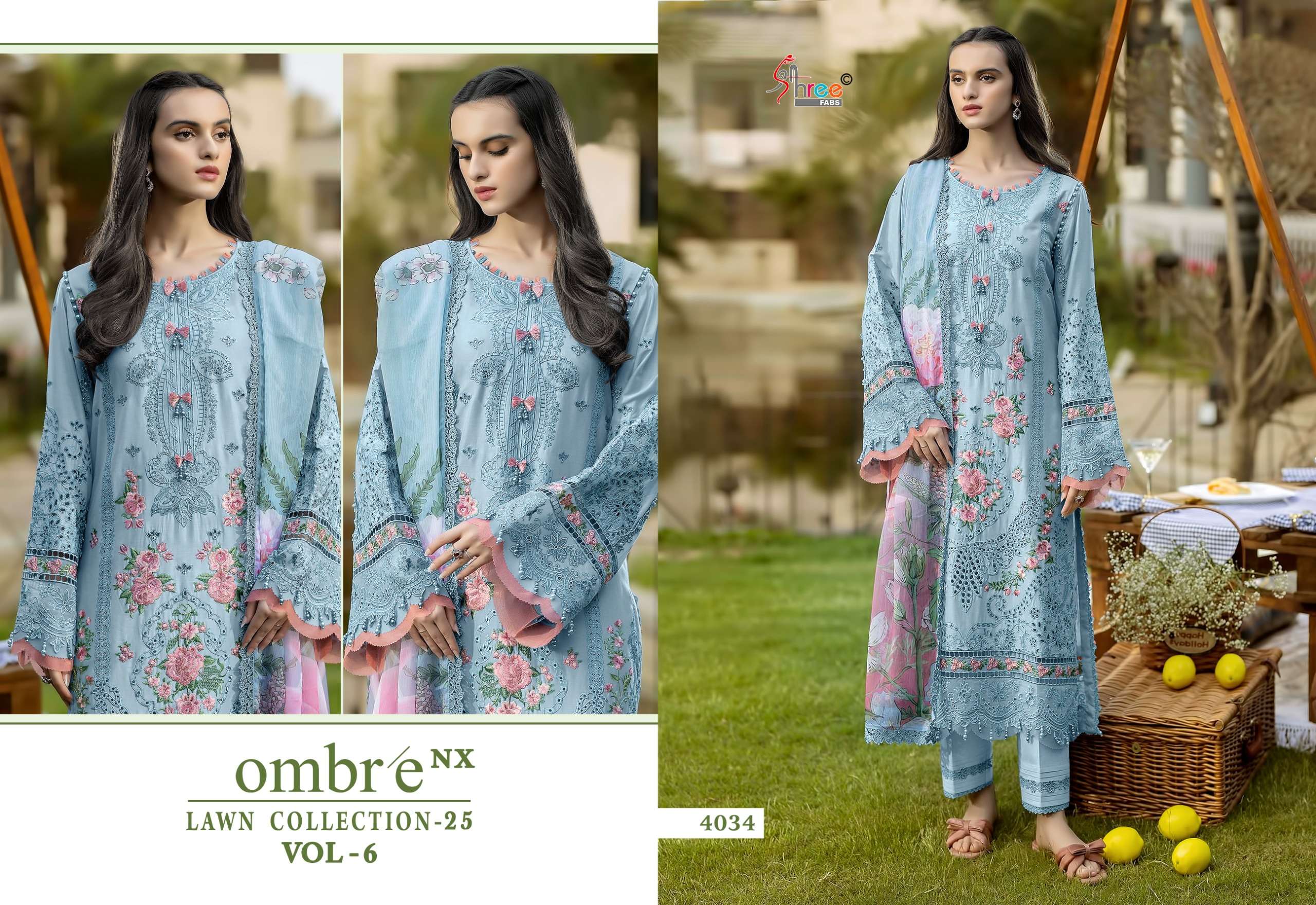 SHREE FABS OMBRE LAWN COLLECTION 25 VOL 6 NX COTTON HEAVY EMBROIDERY DESIGNER SUIT