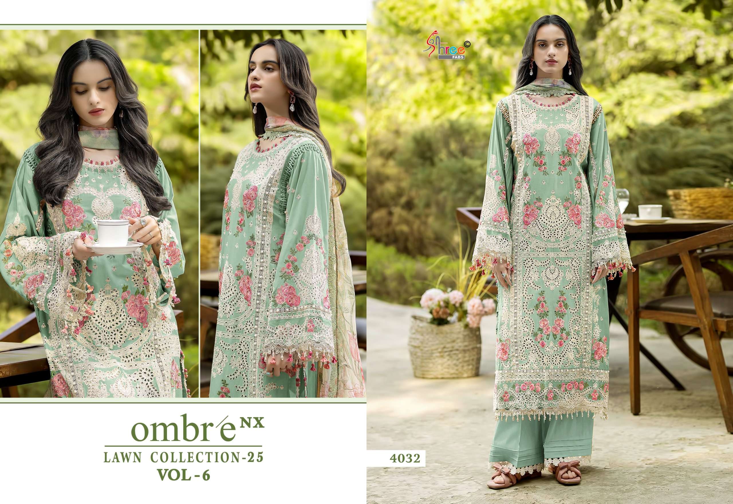 SHREE FABS OMBRE LAWN COLLECTION 25 VOL 6 NX COTTON HEAVY EMBROIDERY DESIGNER SUIT