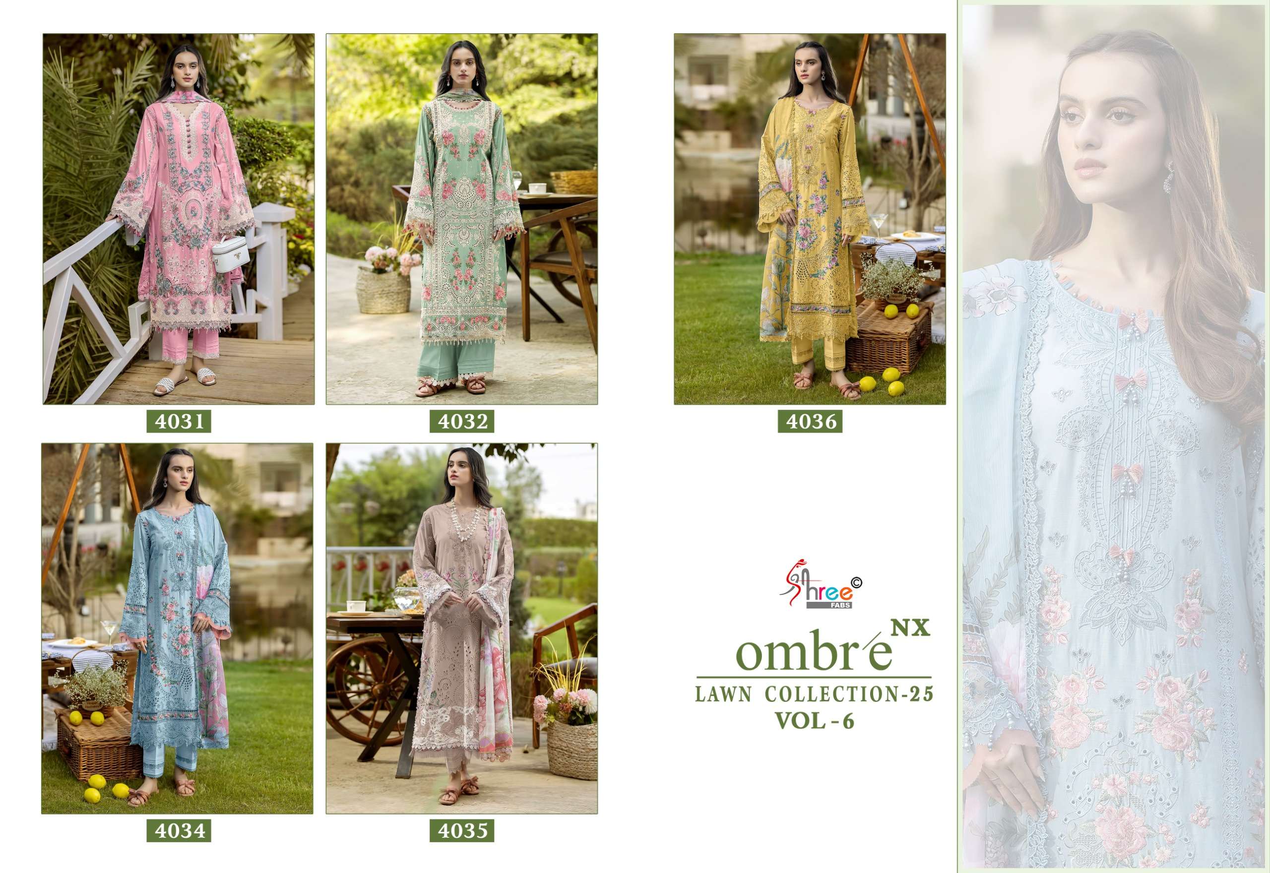SHREE FABS OMBRE LAWN COLLECTION 25 VOL 6 NX COTTON HEAVY EMBROIDERY DESIGNER SUIT