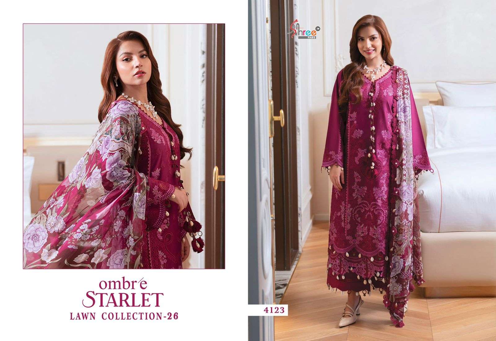 SHREE FABS OMBRE STARLET LAWN COLLECTION 26 COTTON EMBROIDERY DESIGNER PAKISTANI SUIT