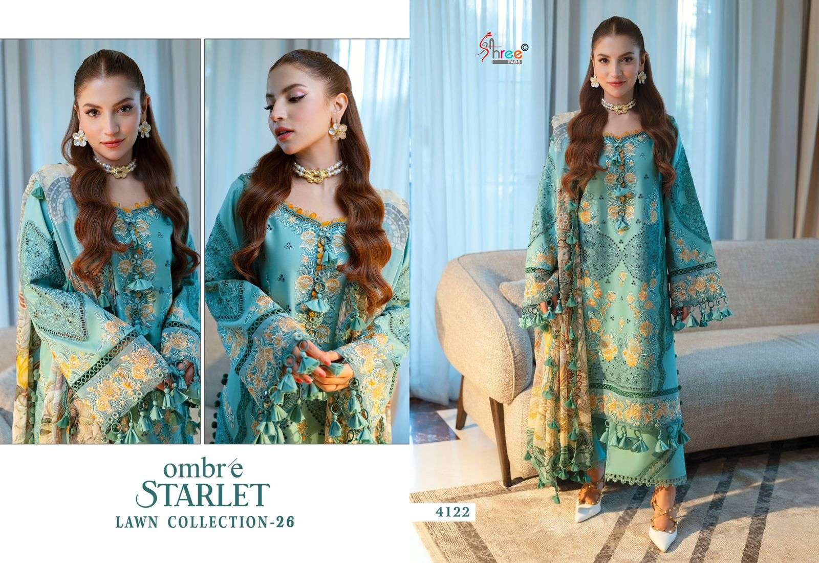 SHREE FABS OMBRE STARLET LAWN COLLECTION 26 COTTON EMBROIDERY DESIGNER PAKISTANI SUIT