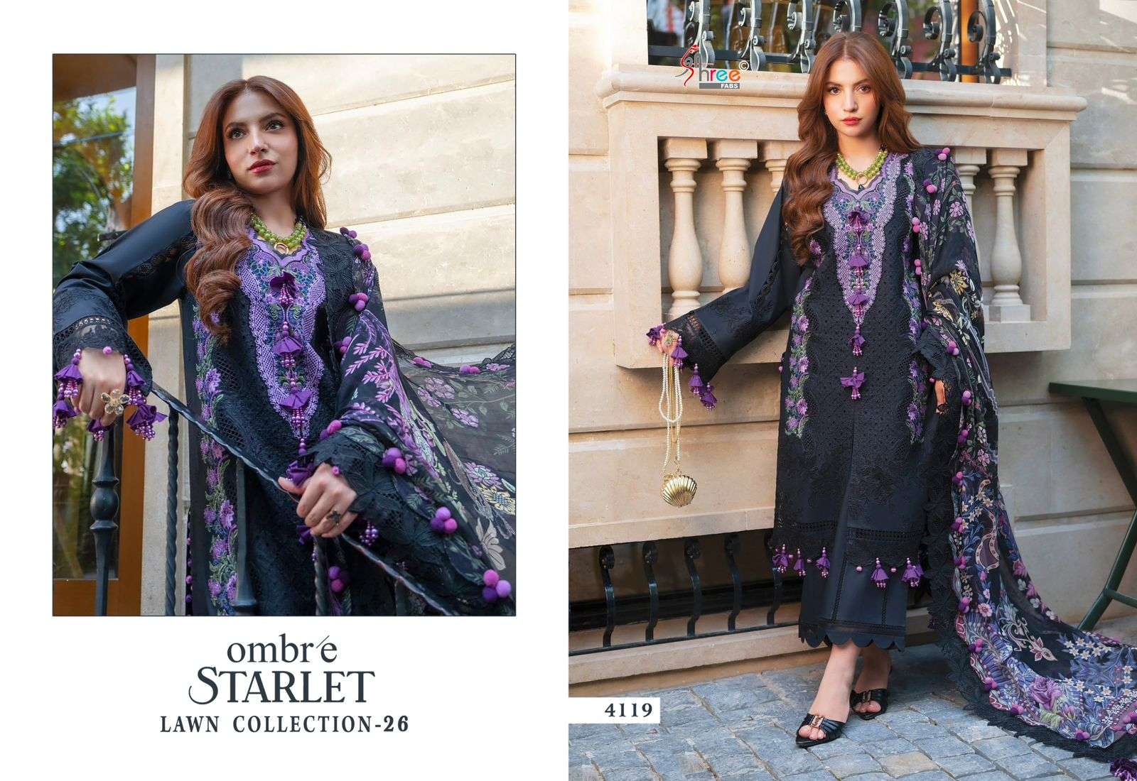 SHREE FABS OMBRE STARLET LAWN COLLECTION 26 COTTON EMBROIDERY DESIGNER PAKISTANI SUIT