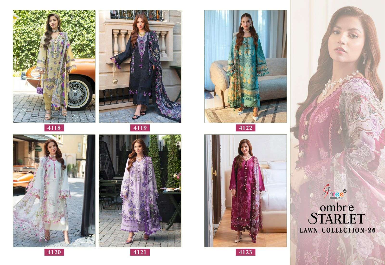 SHREE FABS OMBRE STARLET LAWN COLLECTION 26 COTTON EMBROIDERY DESIGNER PAKISTANI SUIT