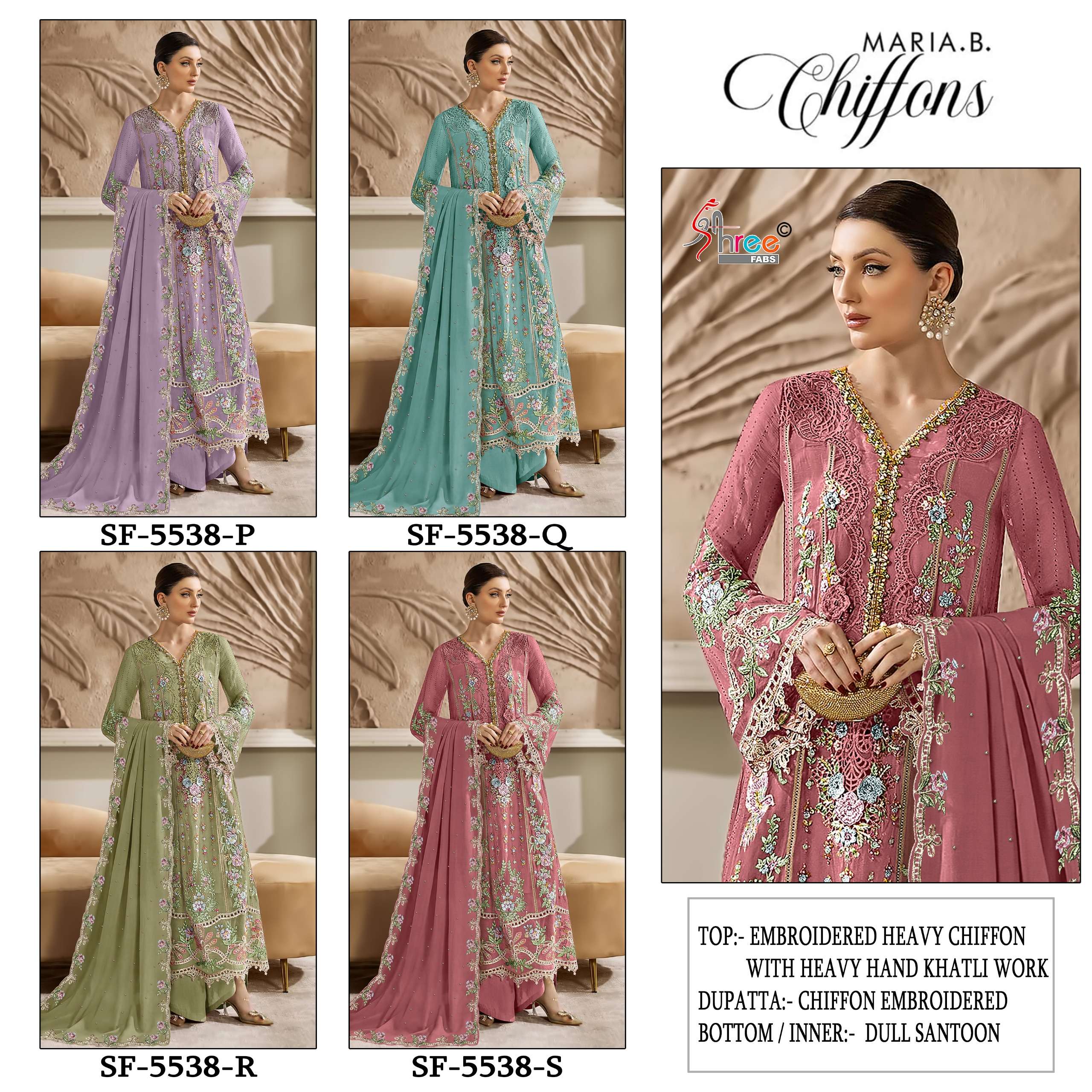 SHREE FABS SF 5538 PQRS CHIFFON HEAVY EMBROIDERY DESIGNER WEDDING WEAR PAKISTANI SUIT