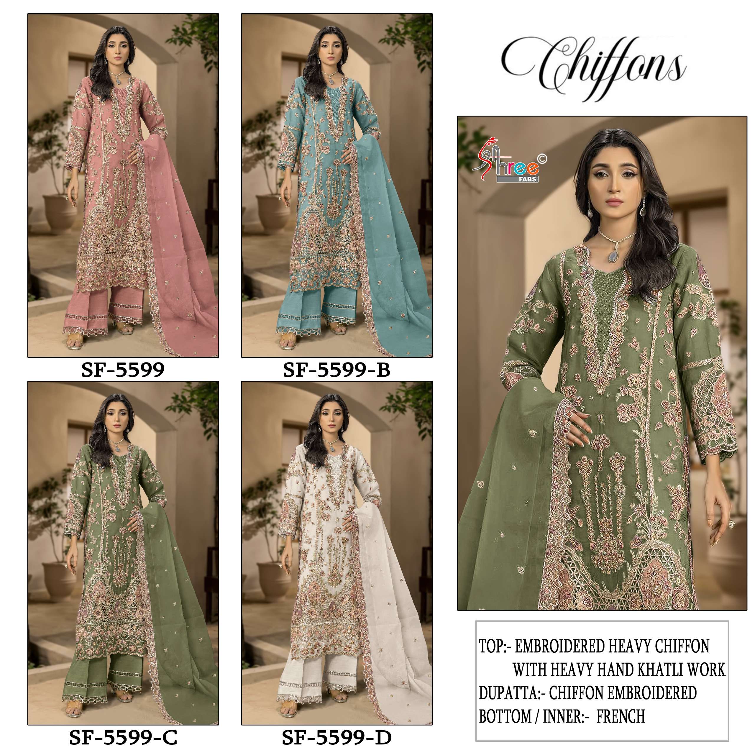 SHREE FABS SF 5599 CHIFFON HEAVY EMBROIDERED DESIGNER PAKISTANI SUIT