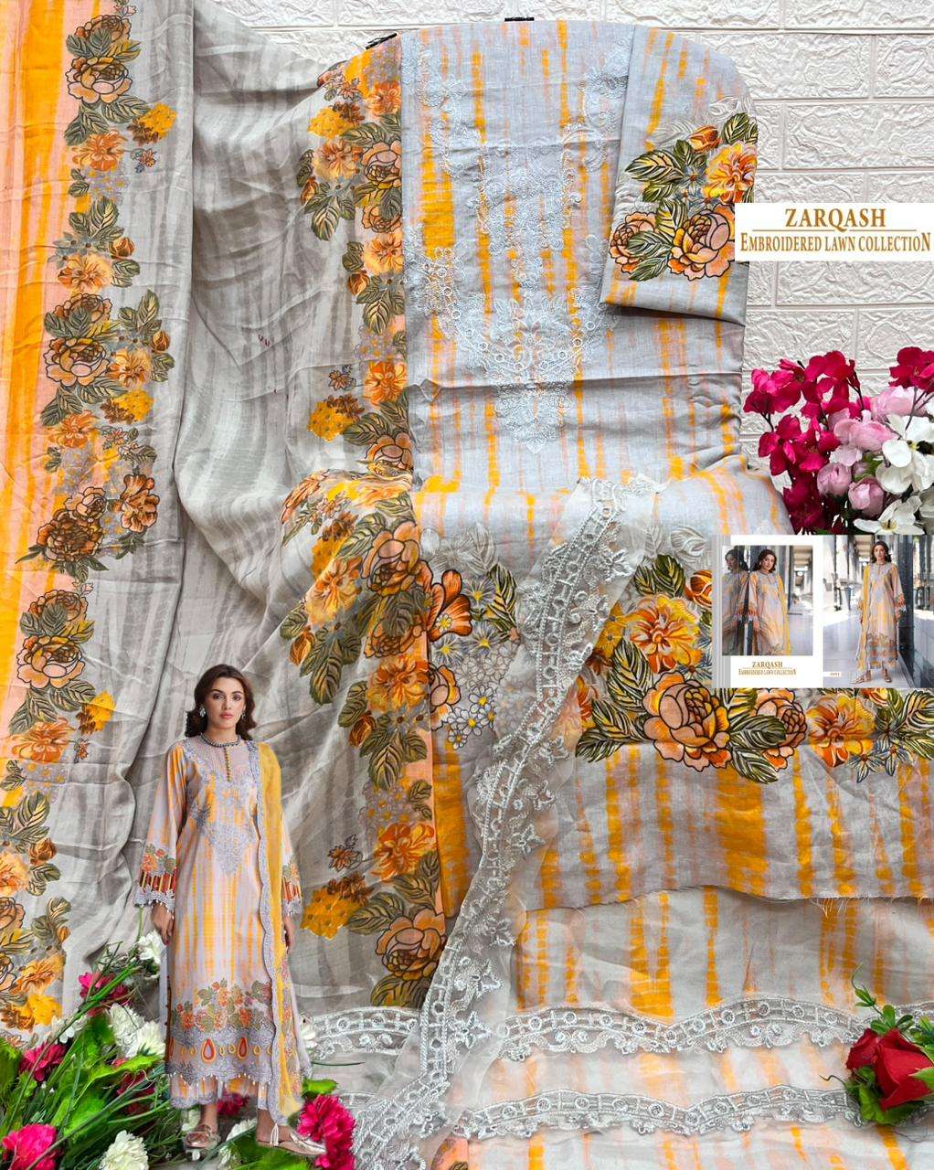 SHREE FABS ZARQASH  EMBRODERD LAWN COLLECTION PAKISTANI SALWAR KAMEEZ 